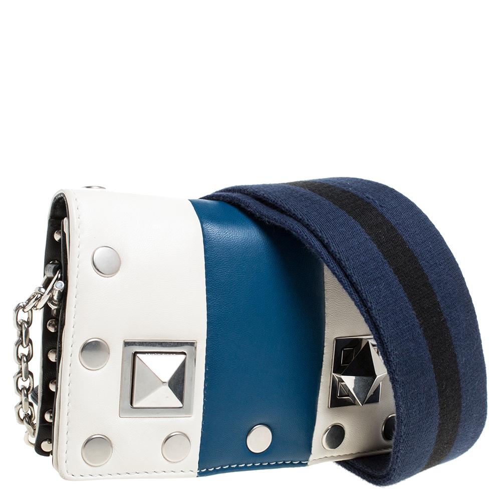 Gray Sonia Rykiel White/Blue Leather Studded Flap Crossbody Bag