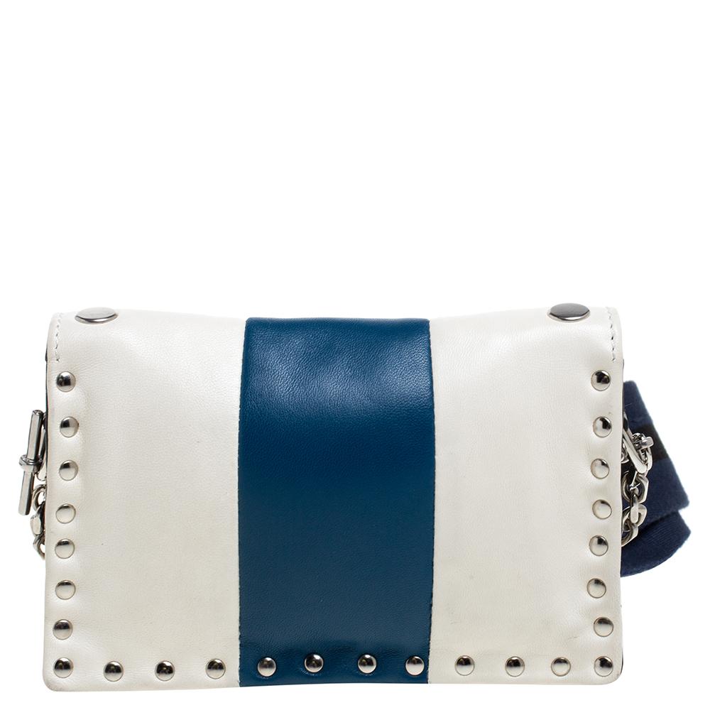 Sonia Rykiel White/Blue Leather Studded Flap Crossbody Bag 1