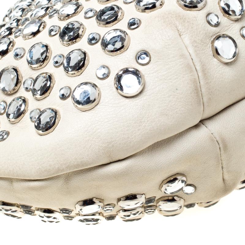 Sonia Rykiel White Crystal Embellished Leather Domino Shoulder Bag 4