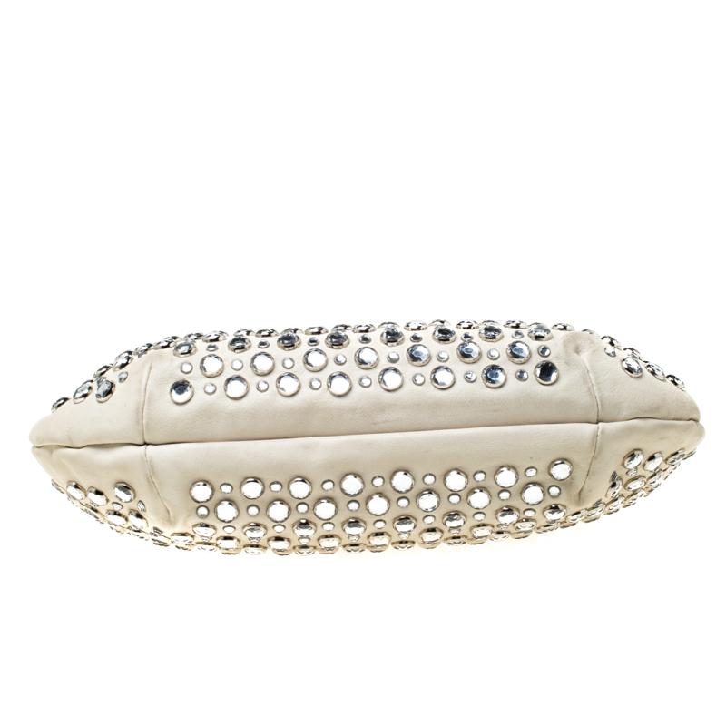 Sonia Rykiel White Crystal Embellished Leather Domino Shoulder Bag In Good Condition In Dubai, Al Qouz 2