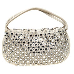 Sonia Rykiel White Crystal Embellished Leather Domino Shoulder Bag