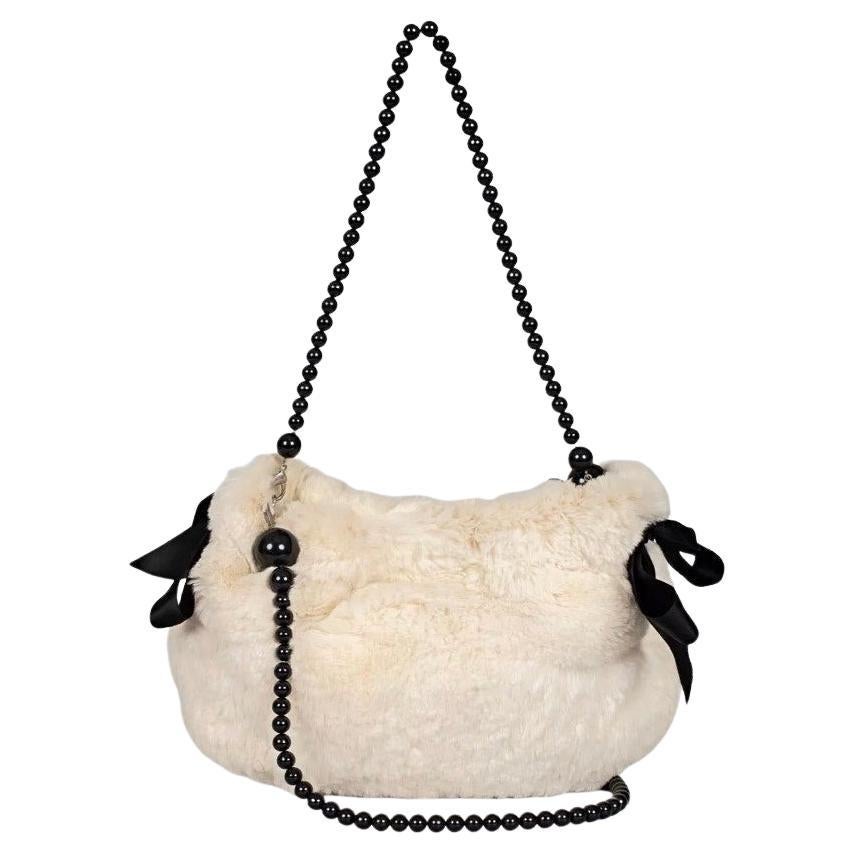 Sonia Rykiel Borsa a tracolla in pelliccia di coniglio bianca in vendita