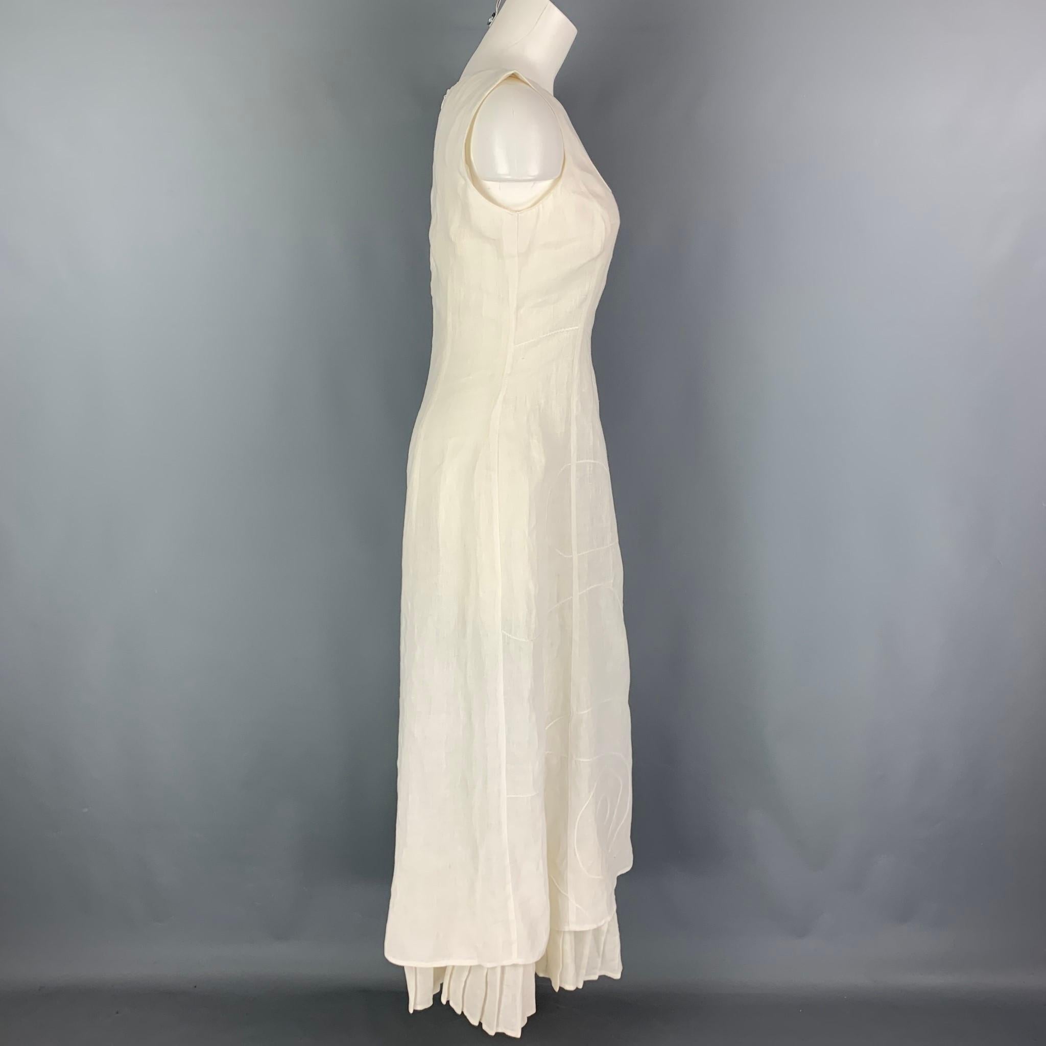 SONIA SPECIALE Size M White Embroidered Sleeveless Long Dress In Good Condition In San Francisco, CA