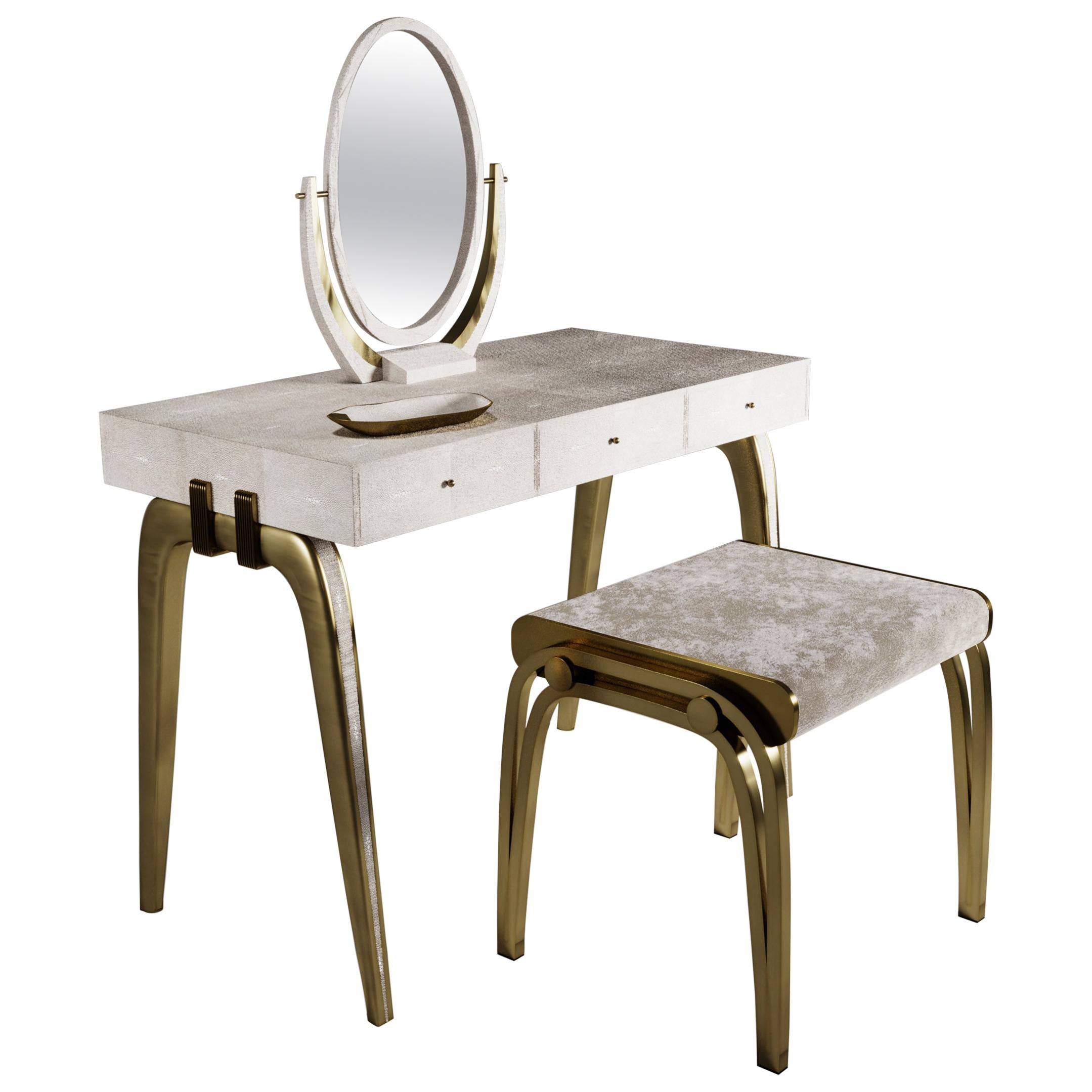 Sonia Vanity Set in Cream Shagreen and Bronze-Patina Brass by R&Y Augousti