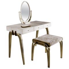 Antique Sonia Vanity Set in Cream Shagreen and Bronze-Patina Brass by R&Y Augousti