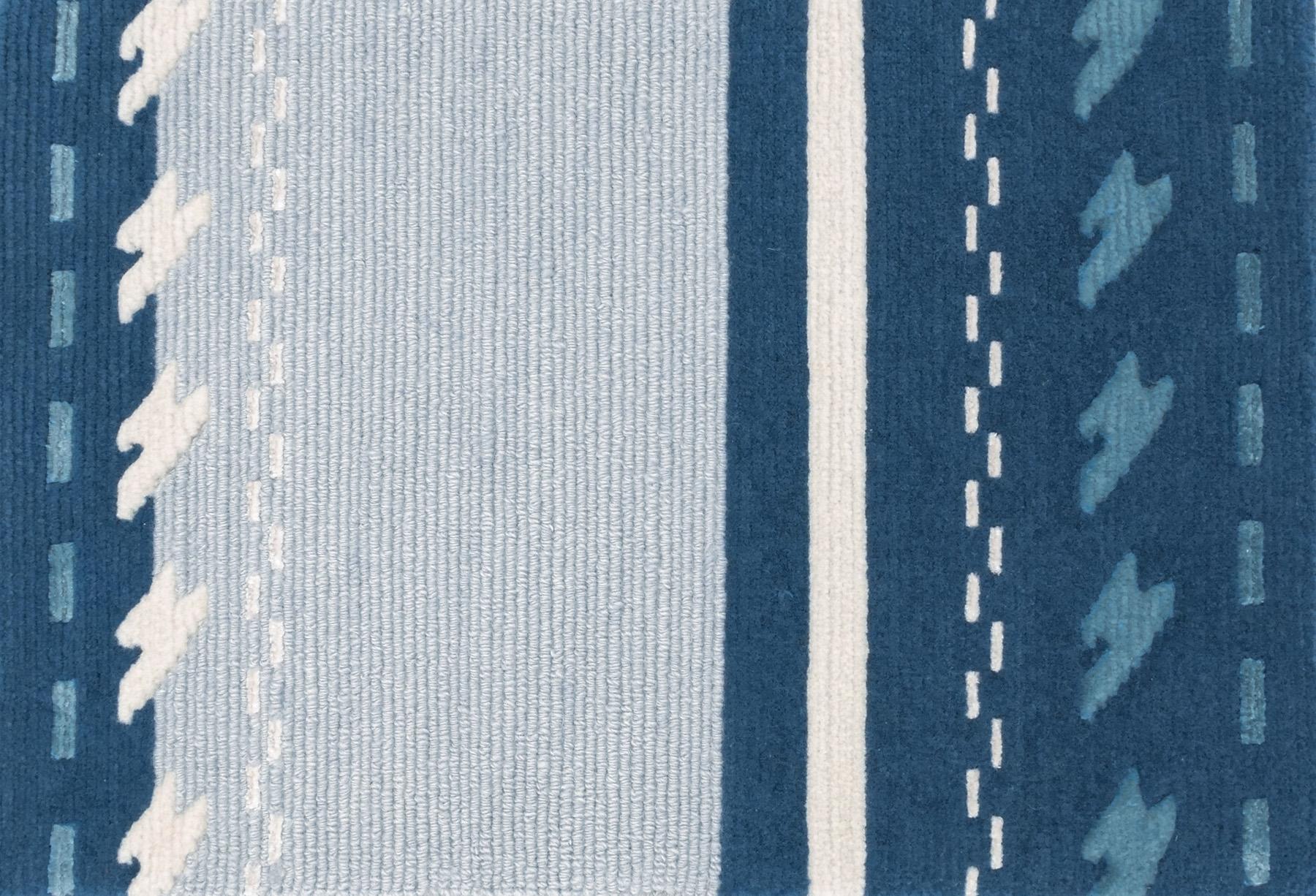 Sonico Blue Notte - Patterned Modern Hand Knotted Wool Bamboo Silk Rug For Sale 1
