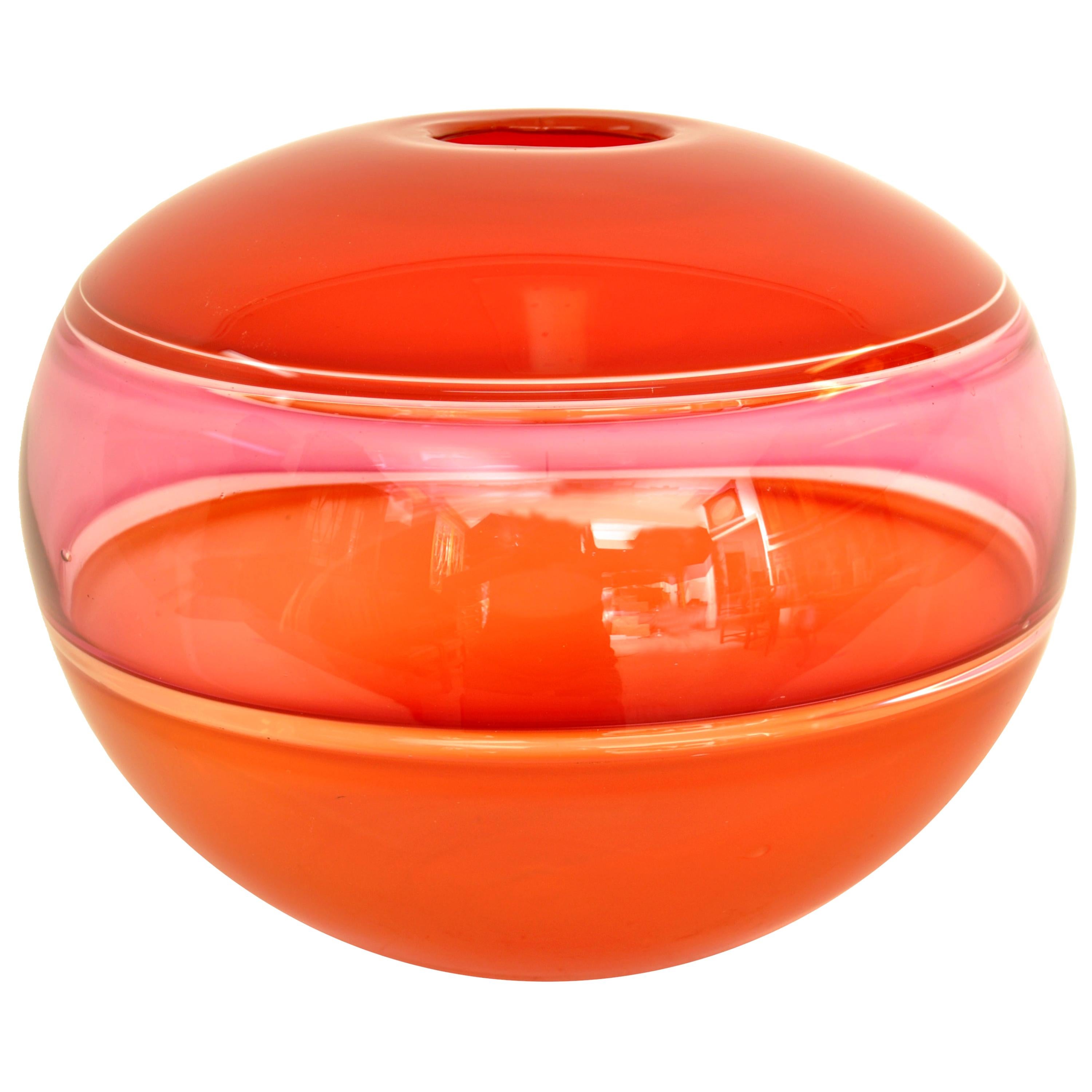 Sonja Blomdahl Large Handblown Art Glass Sphere Vessel Vase Incalmo Pilchuck For Sale