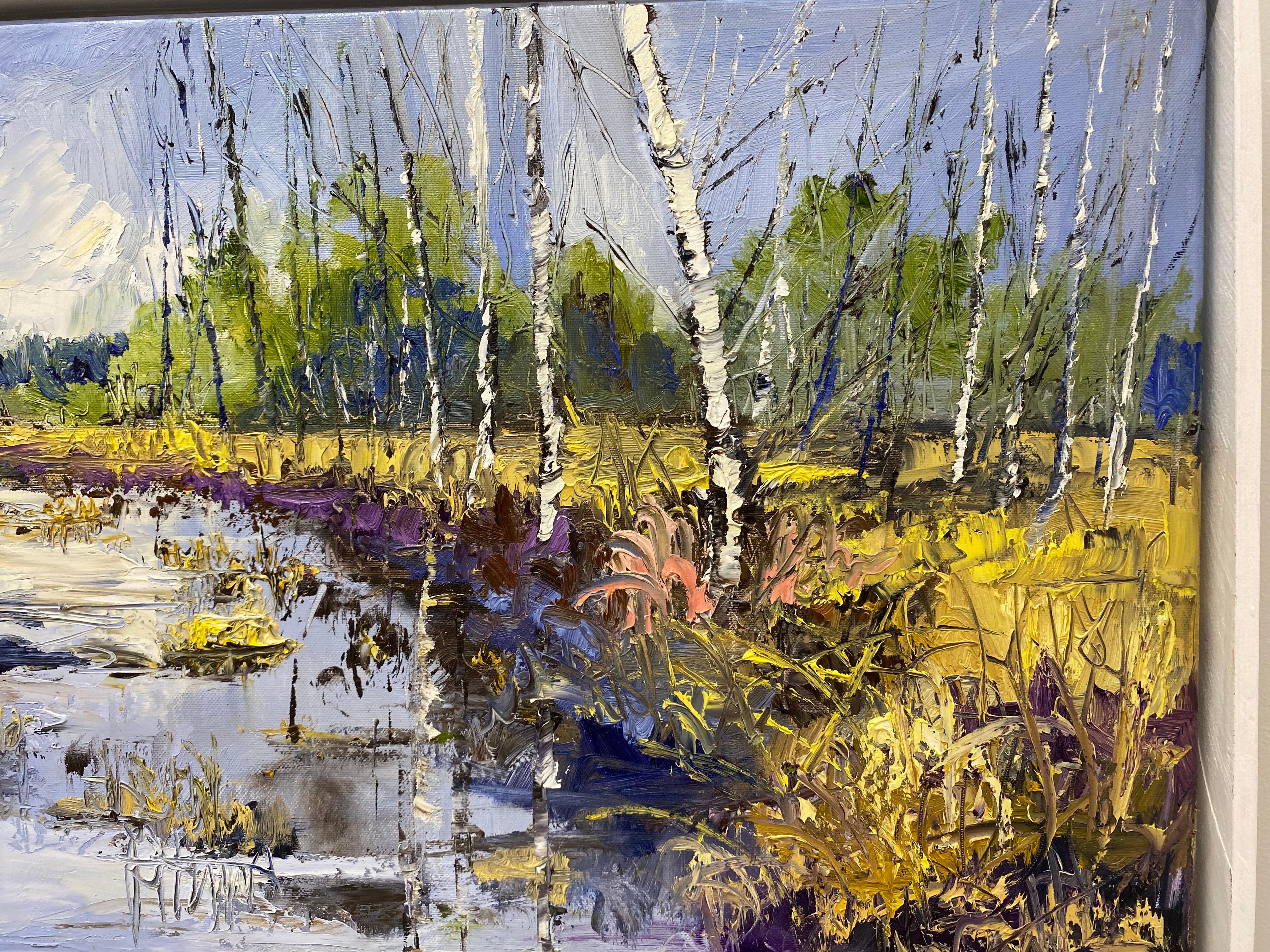 Liebe - 21. Jahrhundert Zeitgenössische impressionistische Malerei einer Landschaft (Grau), Landscape Painting, von Sonja Brussen