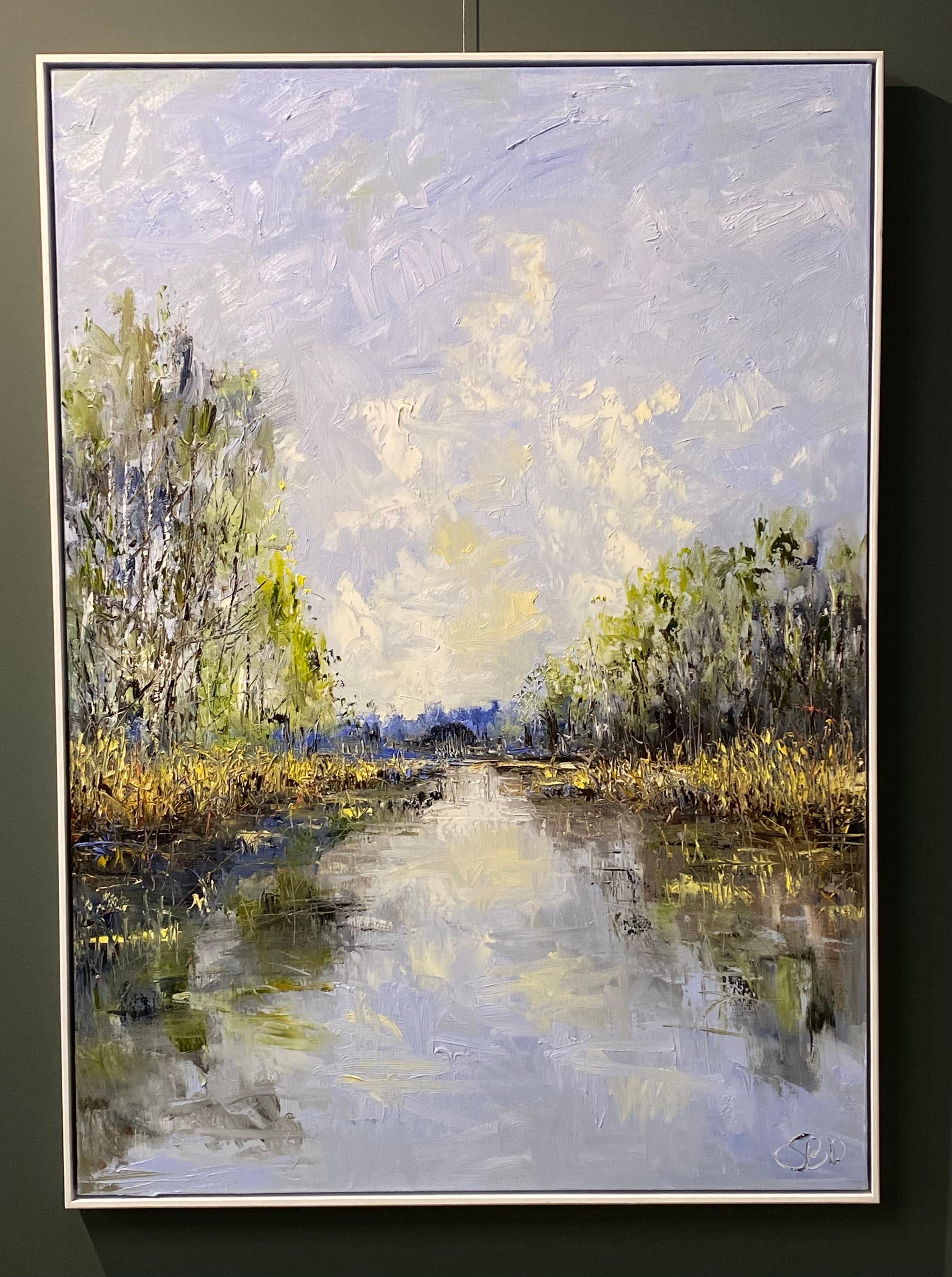 My friend - 21st Century Contemporary impressionist Painting of a landscape - Gray Landscape Painting by Sonja Brussen