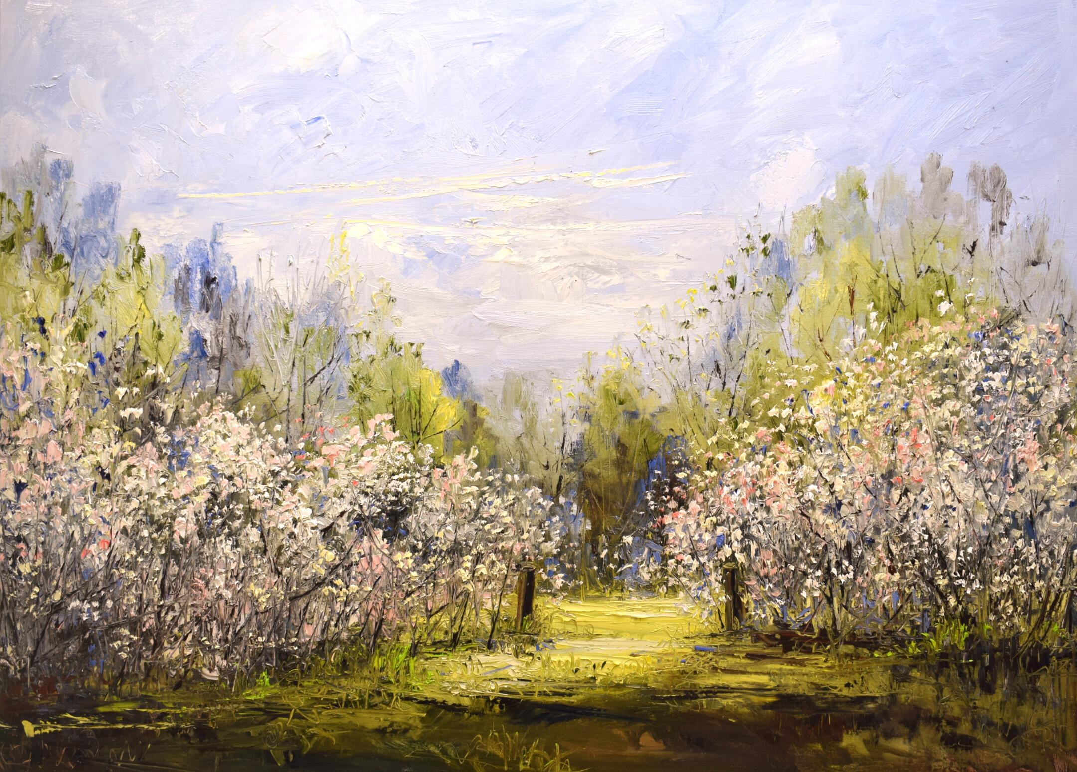 Der Ort - 21. Jahrhundert Zeitgenössische impressionistische Malerei einer Landschaft