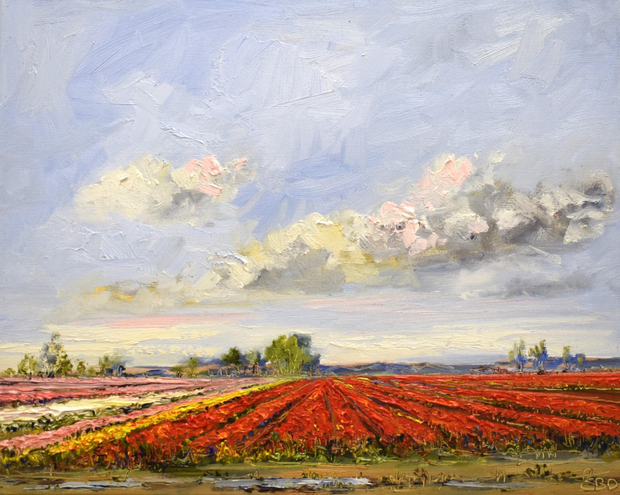 Sonja Brussen Landscape Painting - Tulip office - 21st Century Contemporary impressionist Painting of a landscape