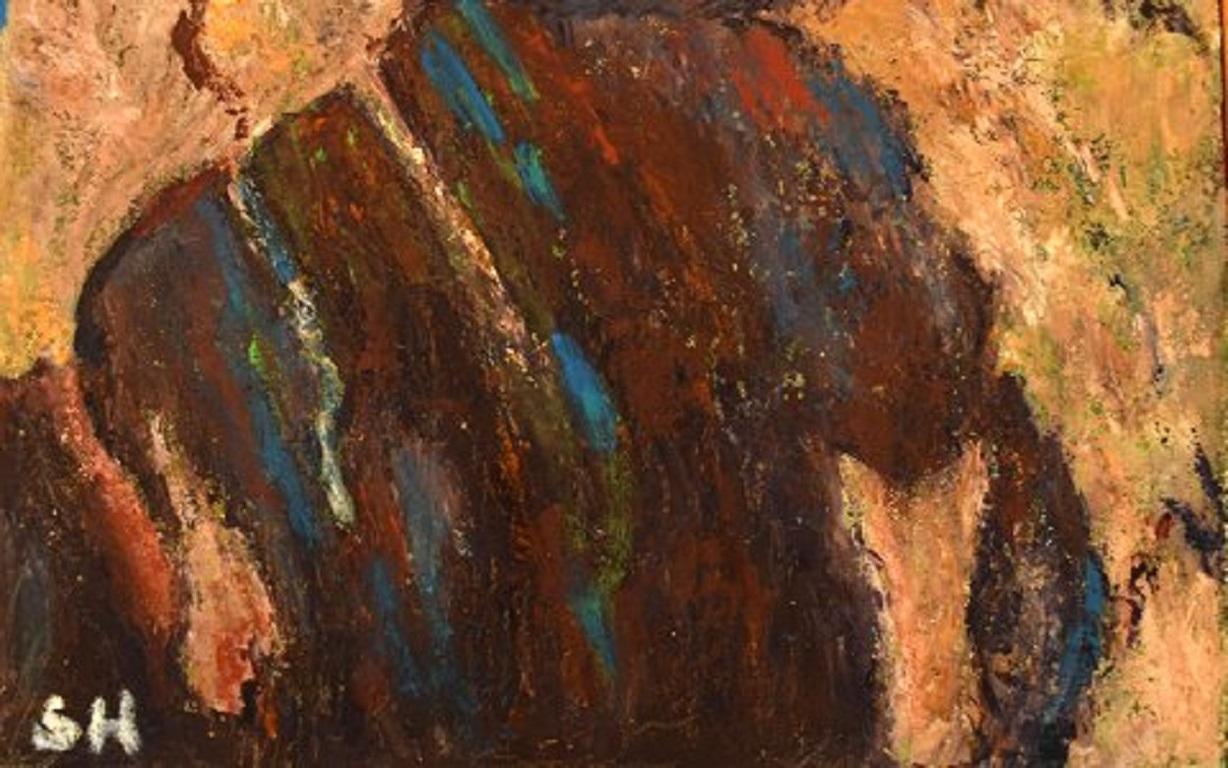 Late 20th Century Sonja Henningsen, Danish Artist, Oil on Board, Abstract Modernist Composition