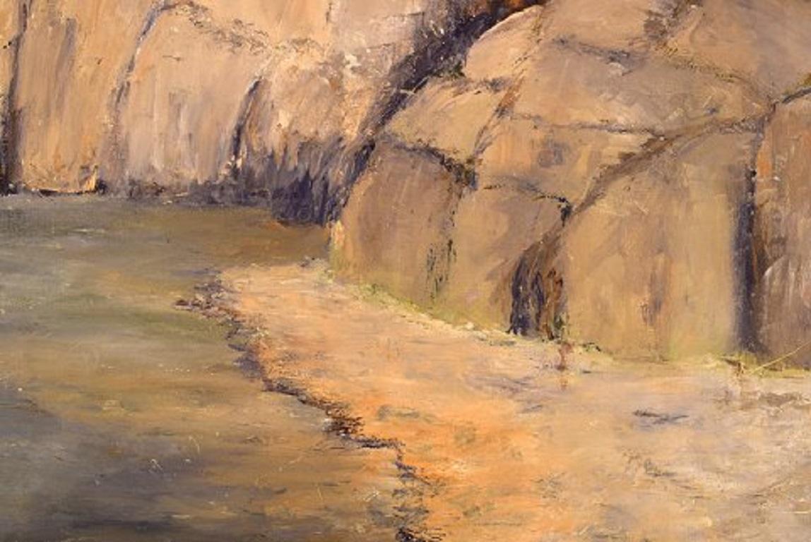 Modern Sonja Henningsen, Danish Artist, Oil on Canvas, Landscape with Rock Formation