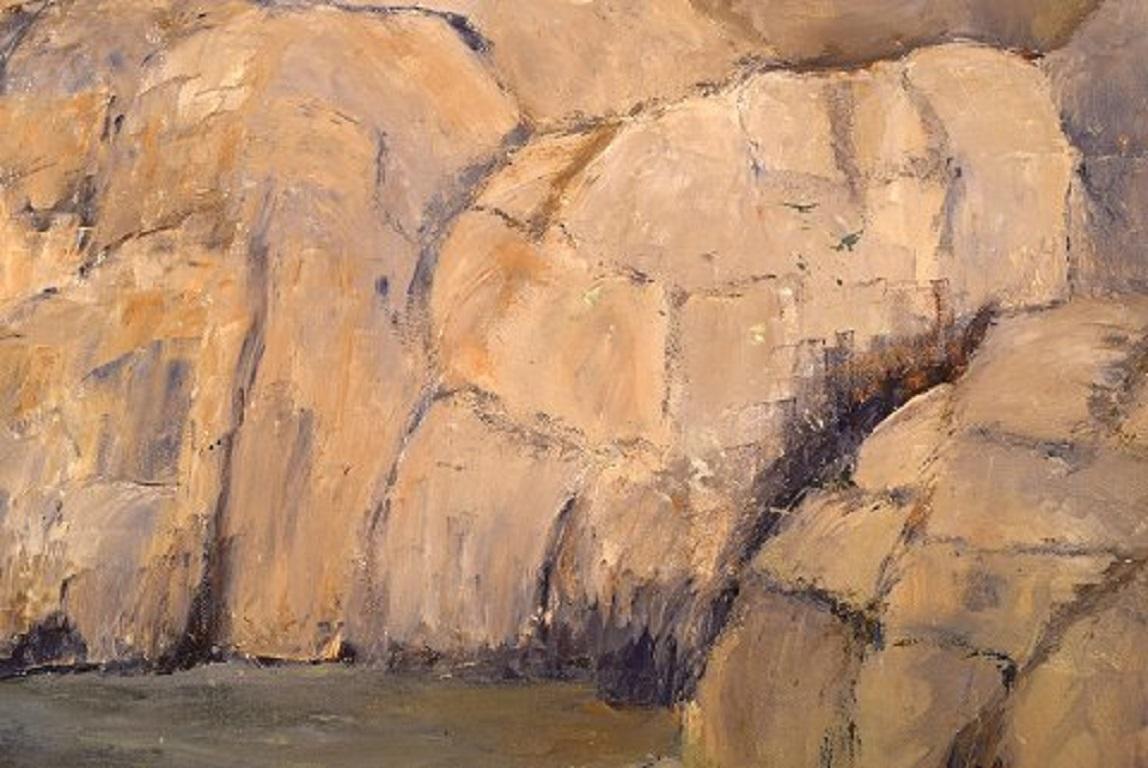 Late 20th Century Sonja Henningsen, Danish Artist, Oil on Canvas, Landscape with Rock Formation