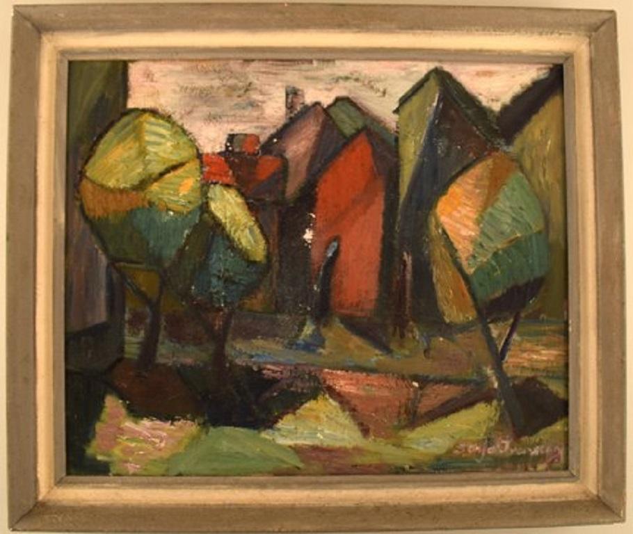 Sonja Ivarsson, Swedish painter. Oil on canvas. Cubist landscape.
In very good condition.
Signed.
The canvas measures: 44 x 36 cm.
The frame measures: 3.5 cm.