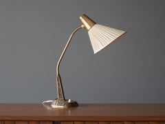 Sonja Katzin, Adjustable Table Lamp, Brass, Fabric, for ASEA, Sweden, 1950s