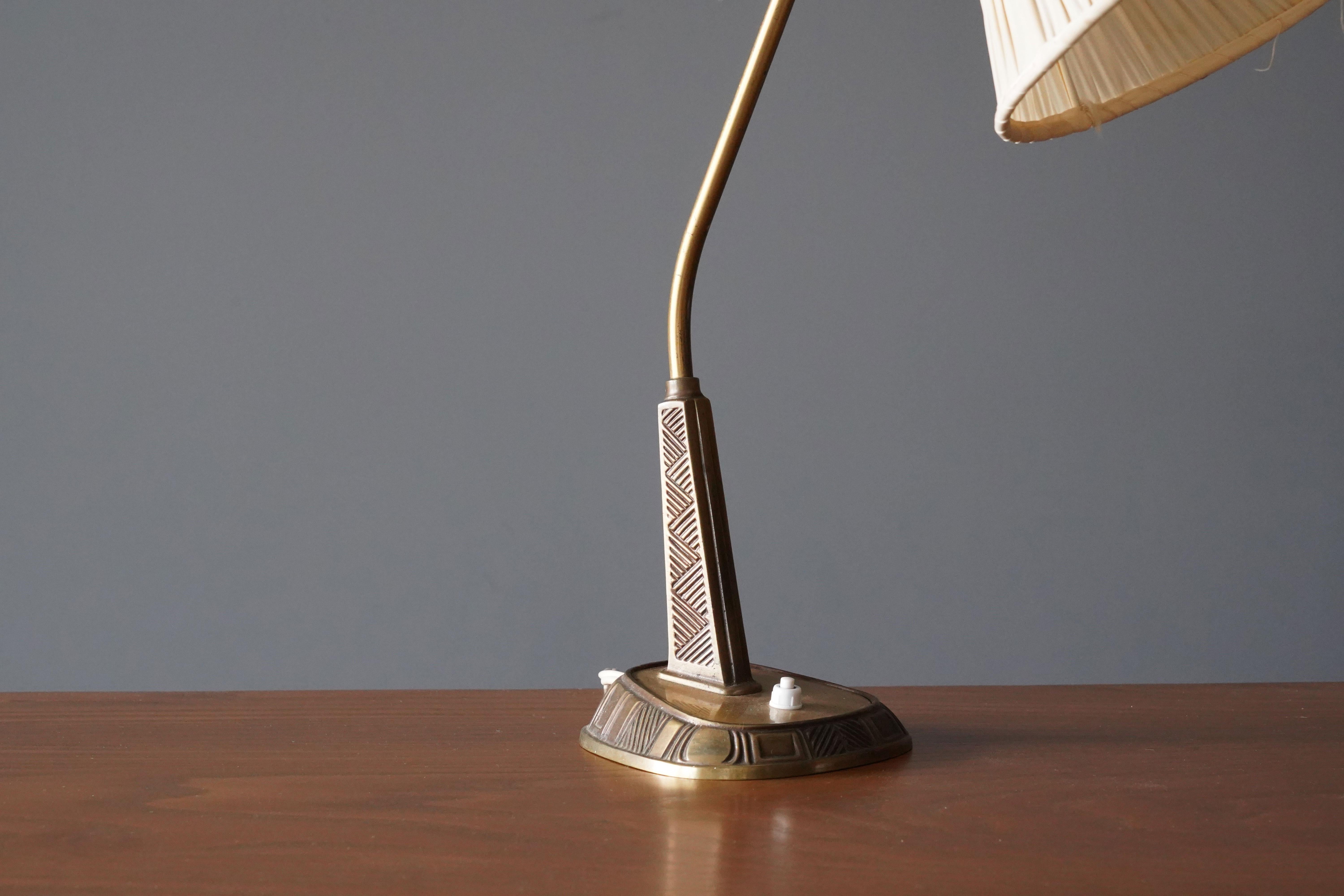 Mid-20th Century Sonja Katzin, Adjustable Table Lamp, Brass, Fabric, for ASEA, Sweden, 1950s