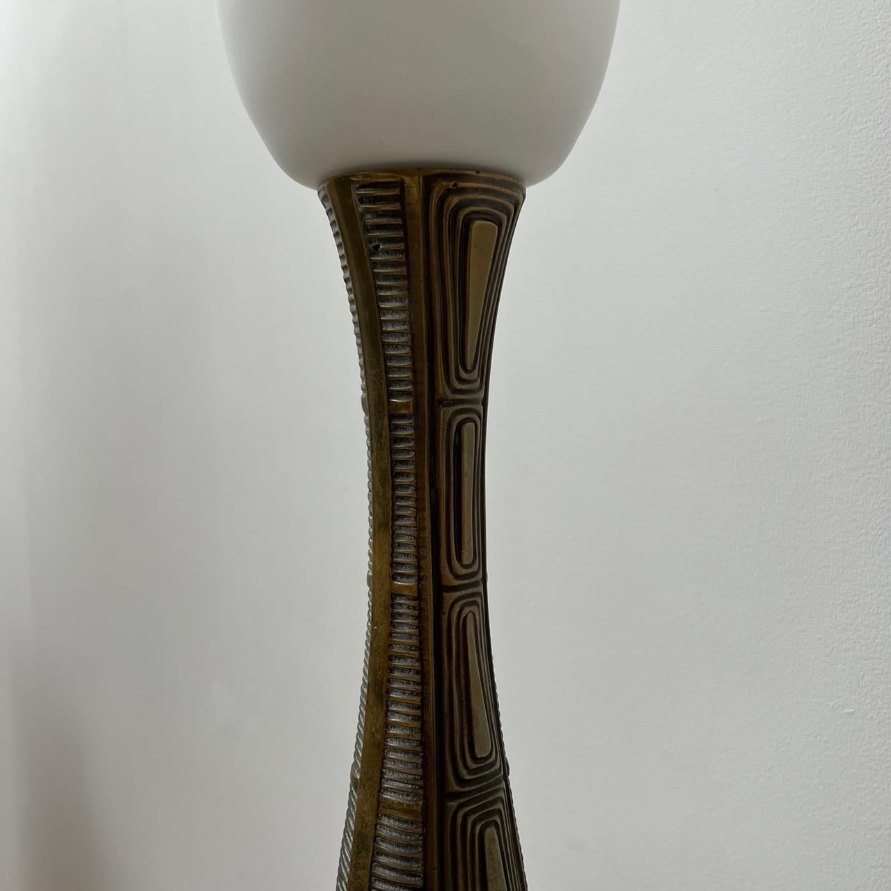 Sonja Katzin Mid-Century Brass and Opaline Glass Table Lamp For Sale 3