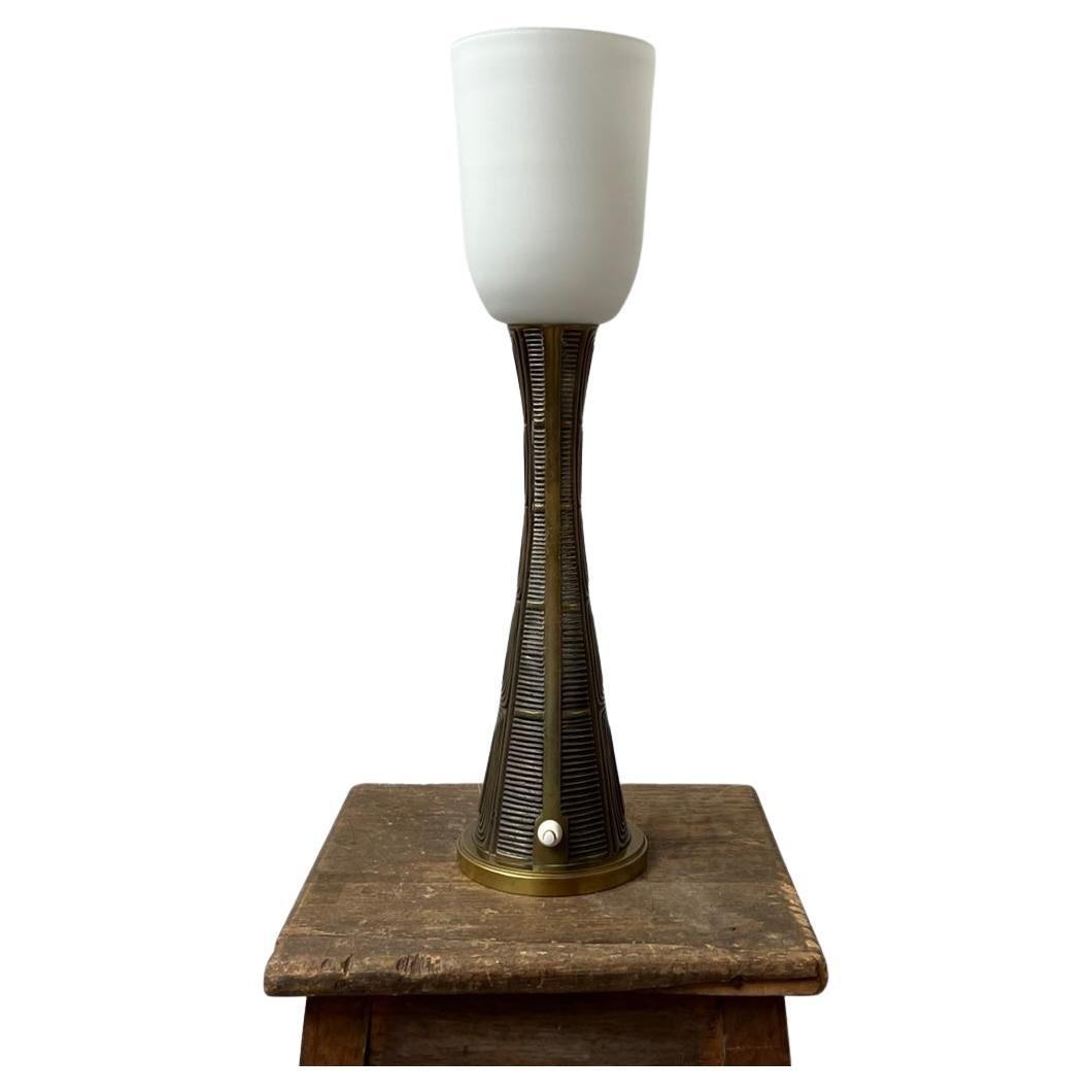 Sonja Katzin Mid-Century Brass and Opaline Glass Table Lamp For Sale
