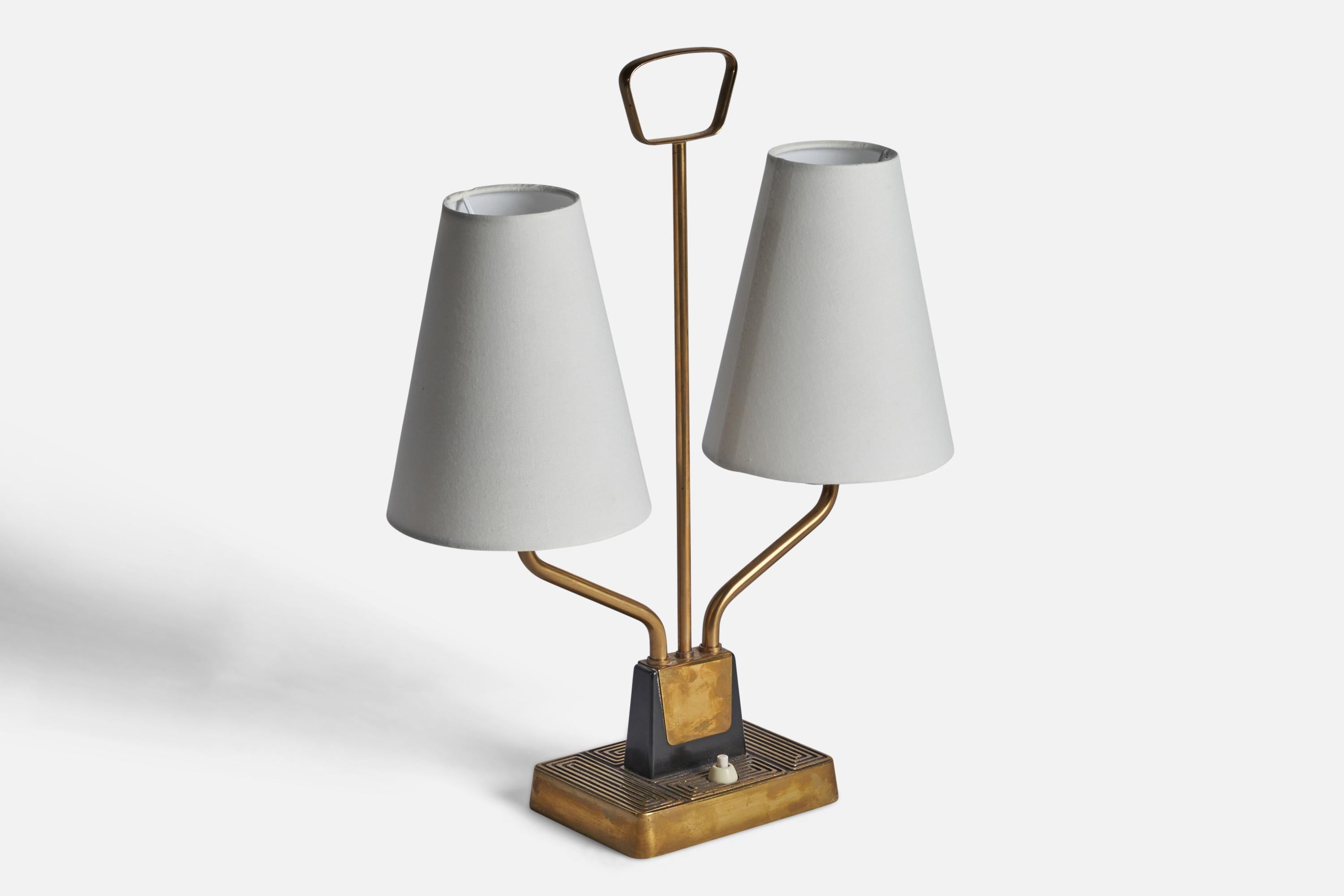 Mid-Century Modern Sonja Katzin, Table Lamp, Brass, Metal, Fabric, Sweden, 1940s