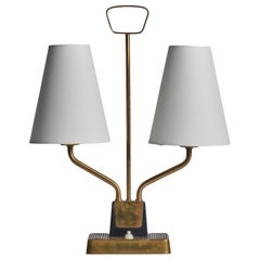 Sonja Katzin, Tischlampe, Messing, Metall, Stoff, Schweden, 1940er Jahre