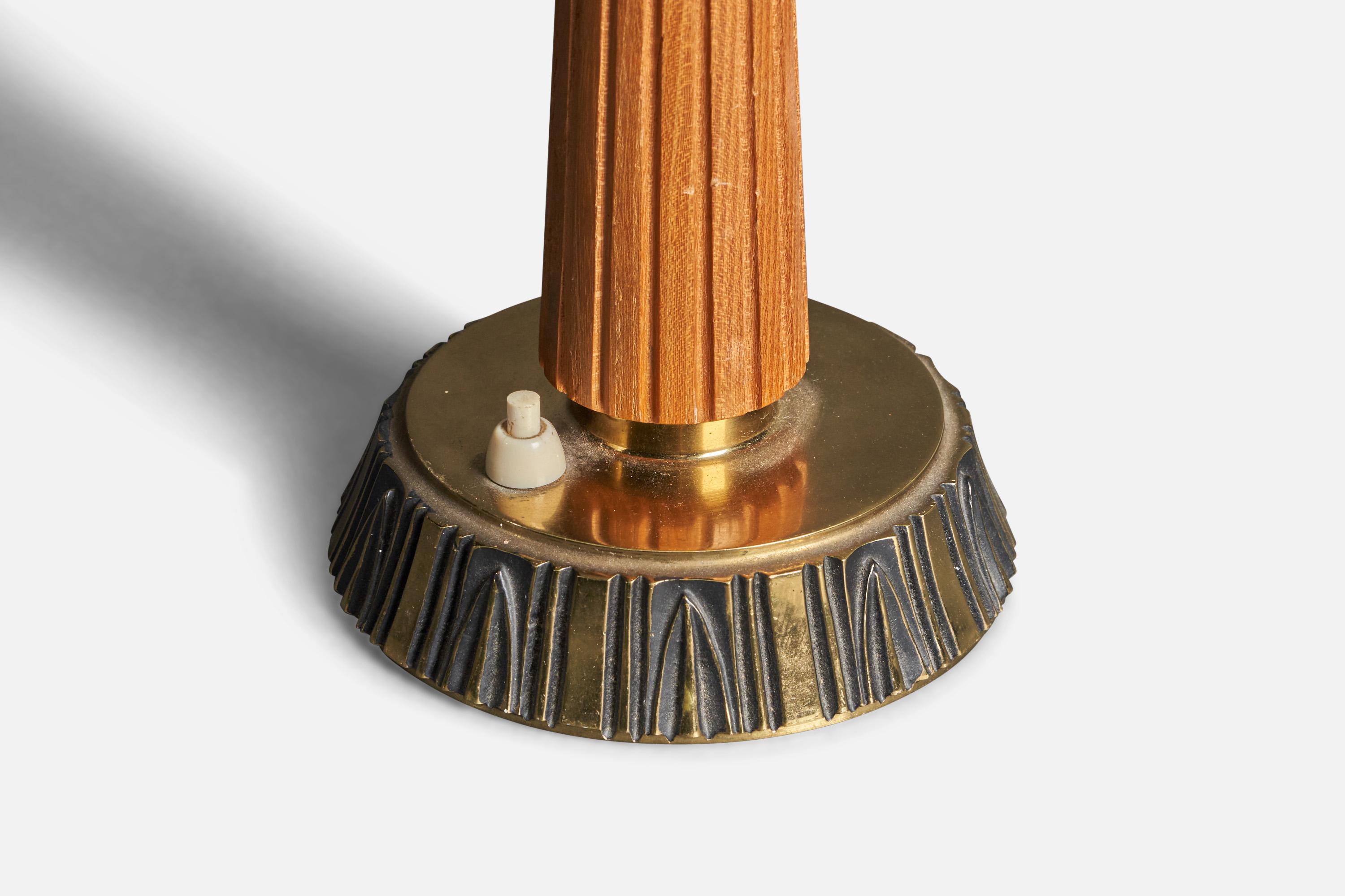 Mid-Century Modern Sonja Katzin, Table Lamp, Brass, Wood, for ASEA, Sweden, 1950s For Sale