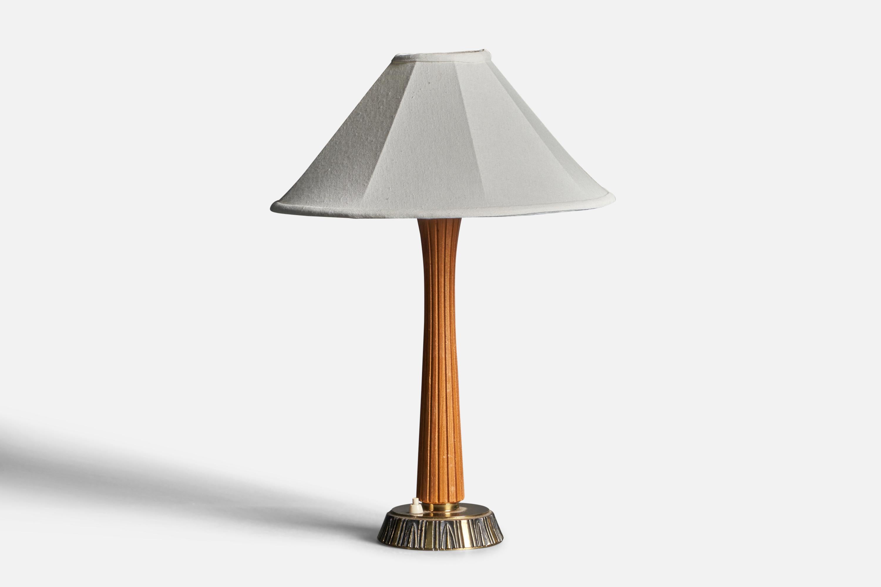 Swedish Sonja Katzin, Table Lamp, Brass, Wood, for ASEA, Sweden, 1950s For Sale