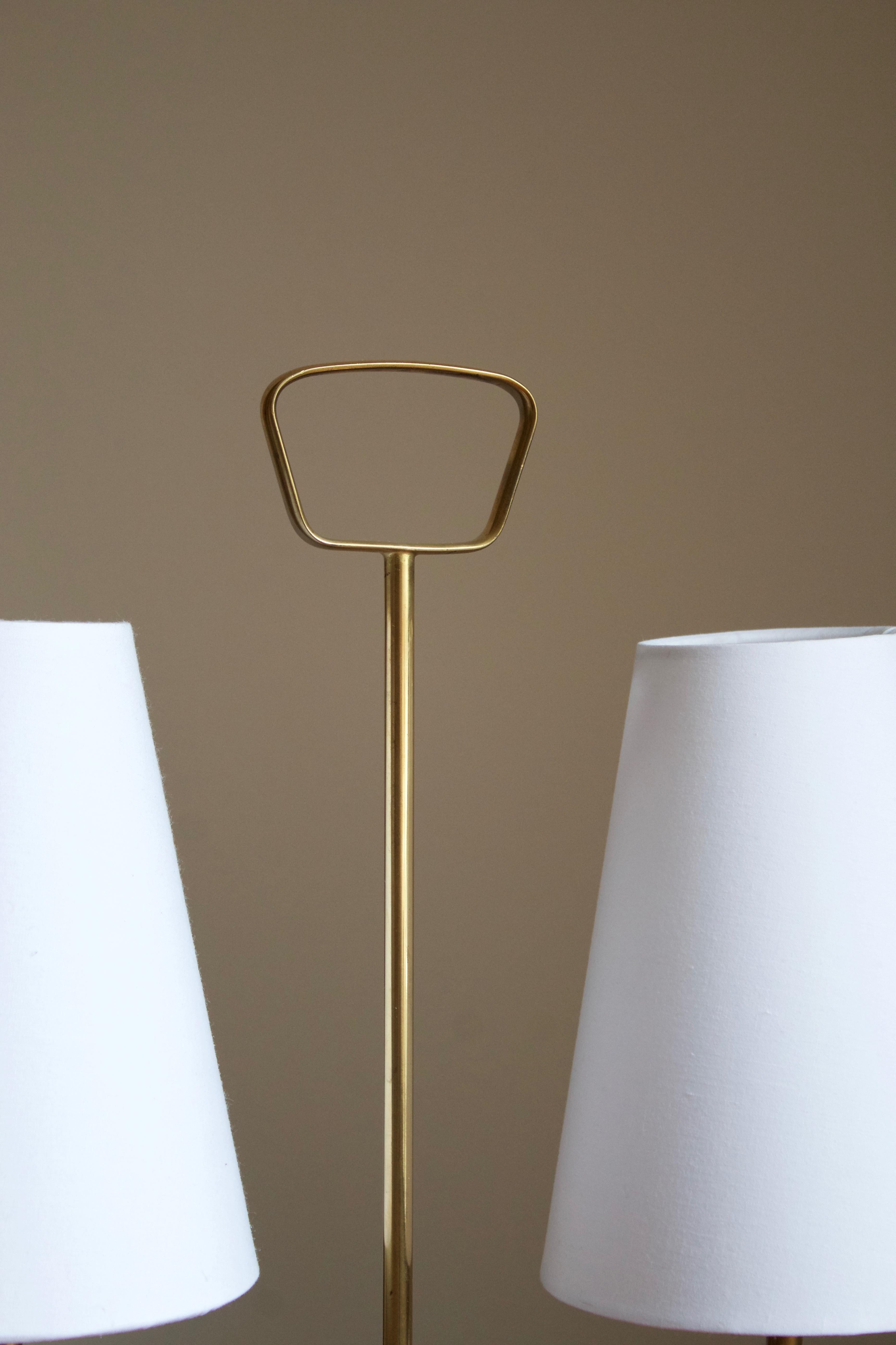 Swedish Sonja Katzin, Two-Armed Table Lamp, Brass, Fabric, for ASEA, Sweden, 1950s