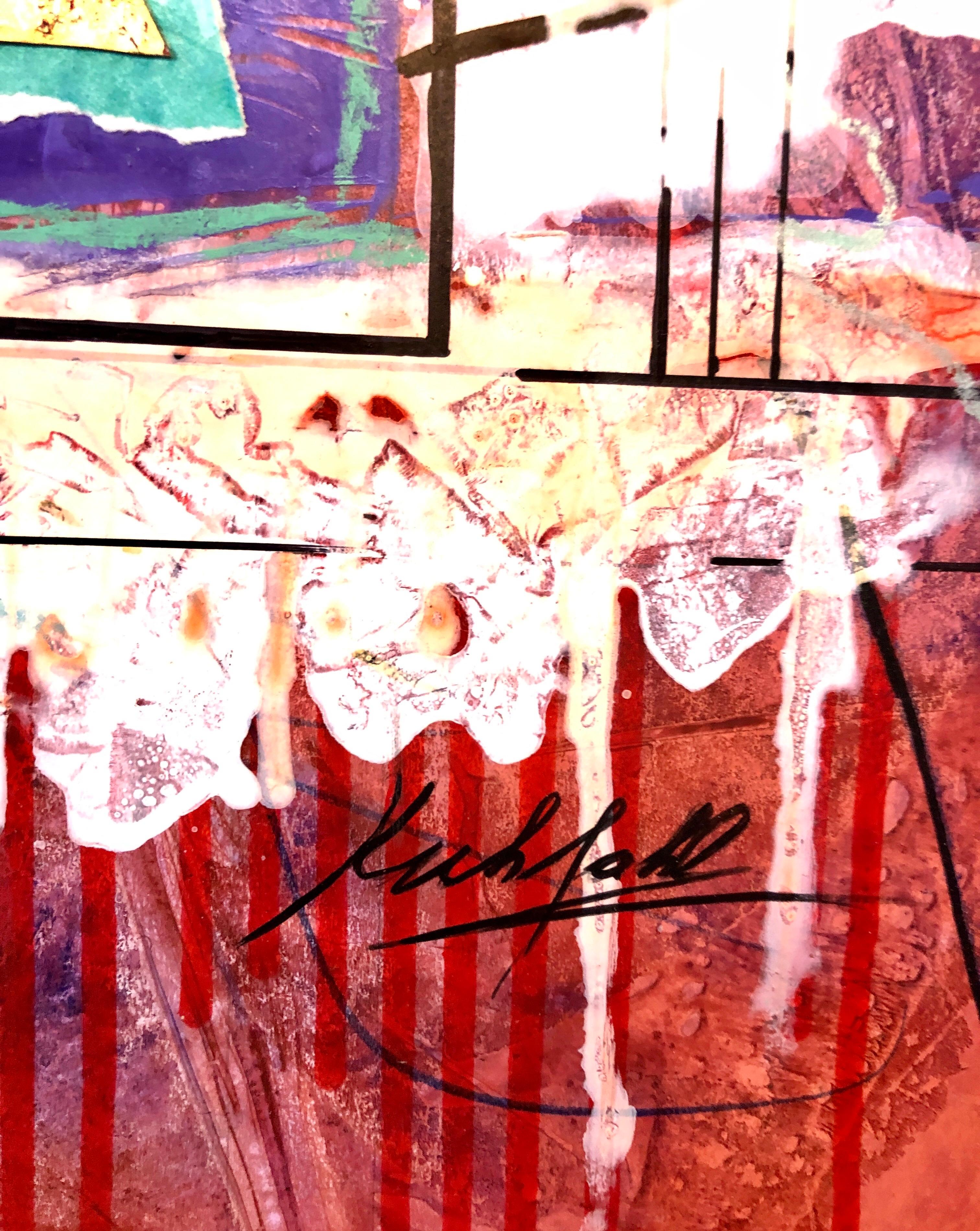 Acrylique abstrait coloré Contemporary  Dorure Collage Peinture Feuille d'Or Dorure - Abstrait Mixed Media Art par Sonja Kuhfahl