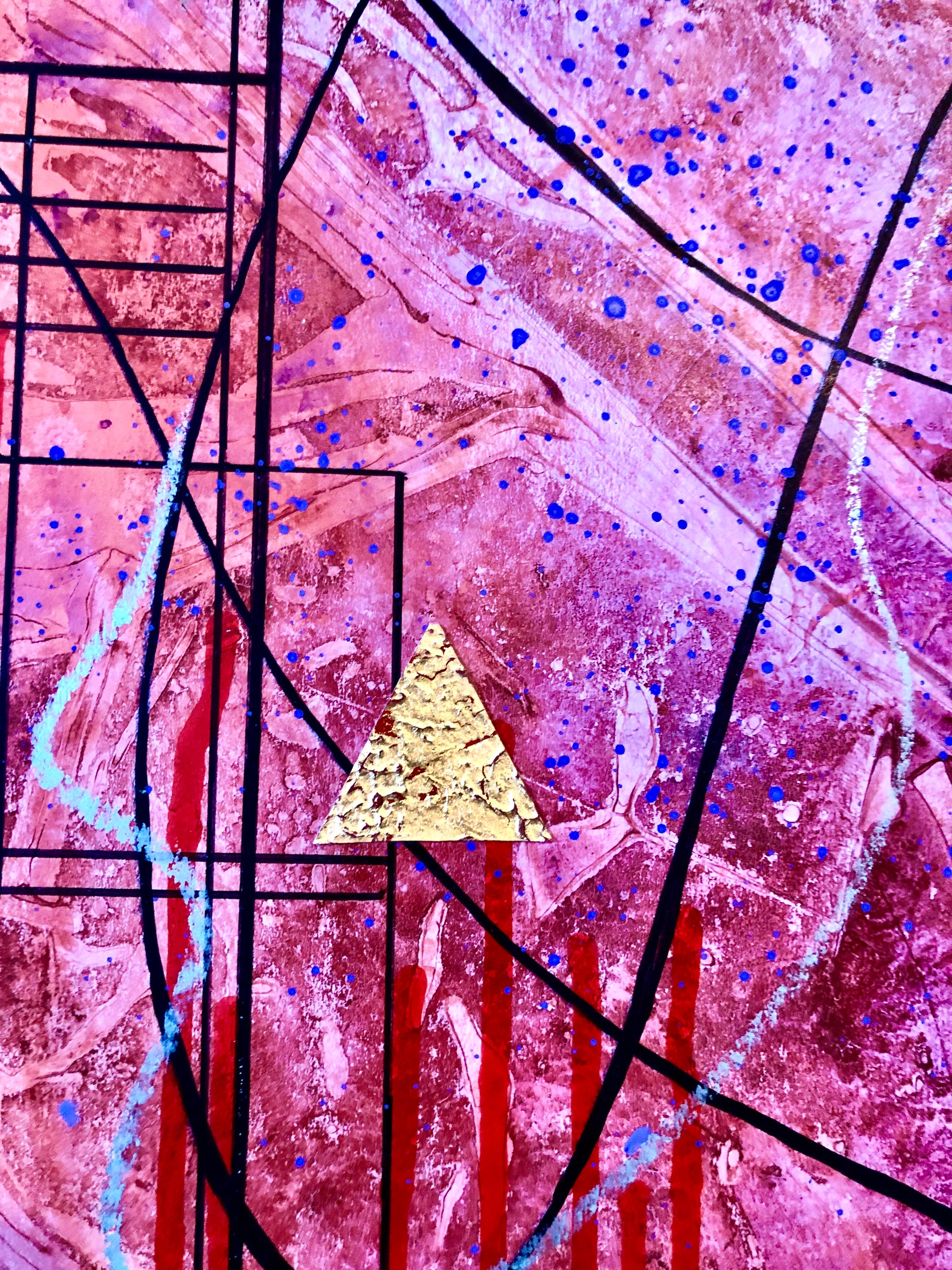 Acrylique abstrait coloré Contemporary  Dorure Collage Peinture Feuille d'Or Dorure en vente 4