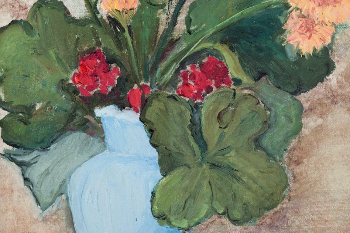 Canvas Sonja Troedsson, Swedish artist. Oil on canvas. Modernist floral still life For Sale