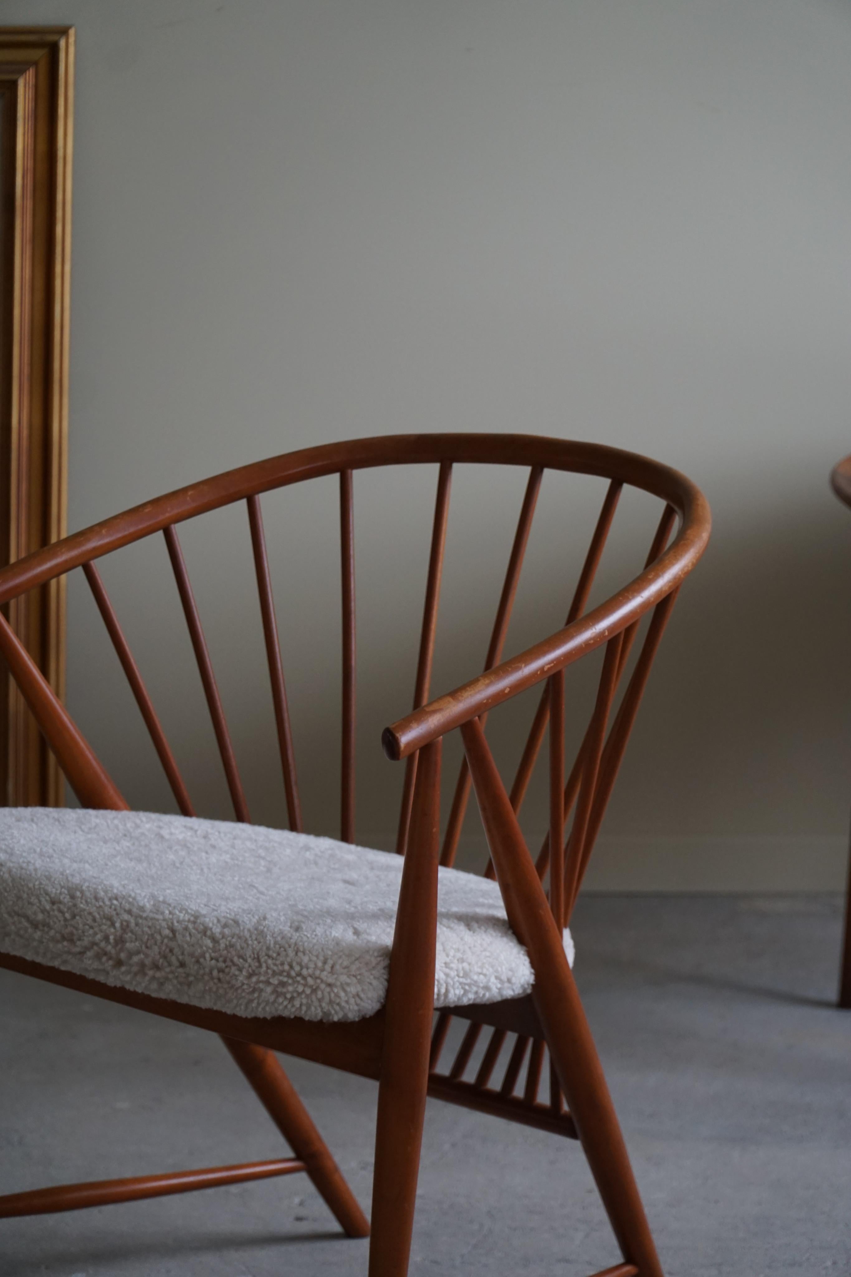 20th Century Sonna Rosén Arm Chair in Beech & Reupholstered in Lambswool, Model 