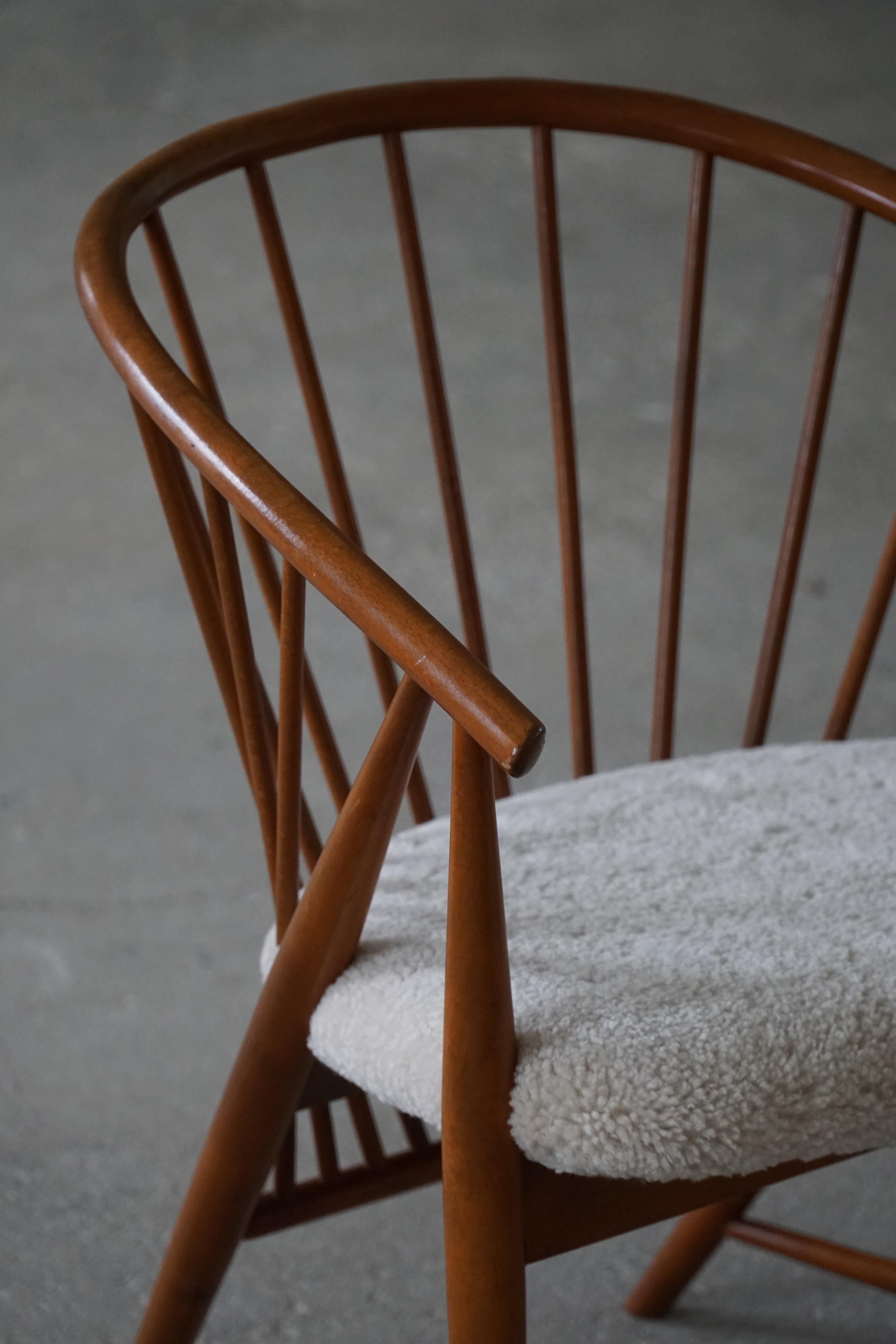 Wool Sonna Rosén Arm Chair in Beech & Reupholstered in Lambswool, Model 