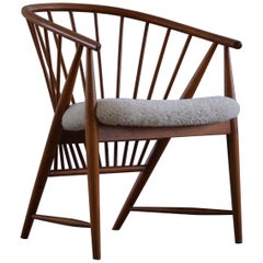 Sillón Sonna Rosén de Haya y Retapizado de Lana de Cordero, Modelo "Solfjädern".