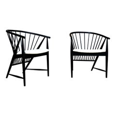 Sonna Rosen Black Lacquered Midcentury "Sunfeather" Lounge Chair, 1954, Set of 2