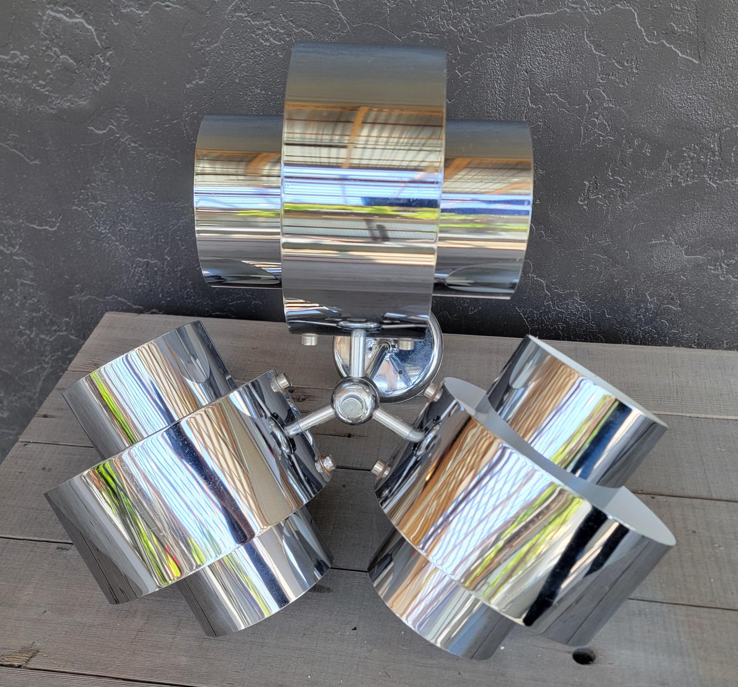 Lámpara de araña de 3 luces Robert Sonneman Attributed Chrome siglo XX en venta