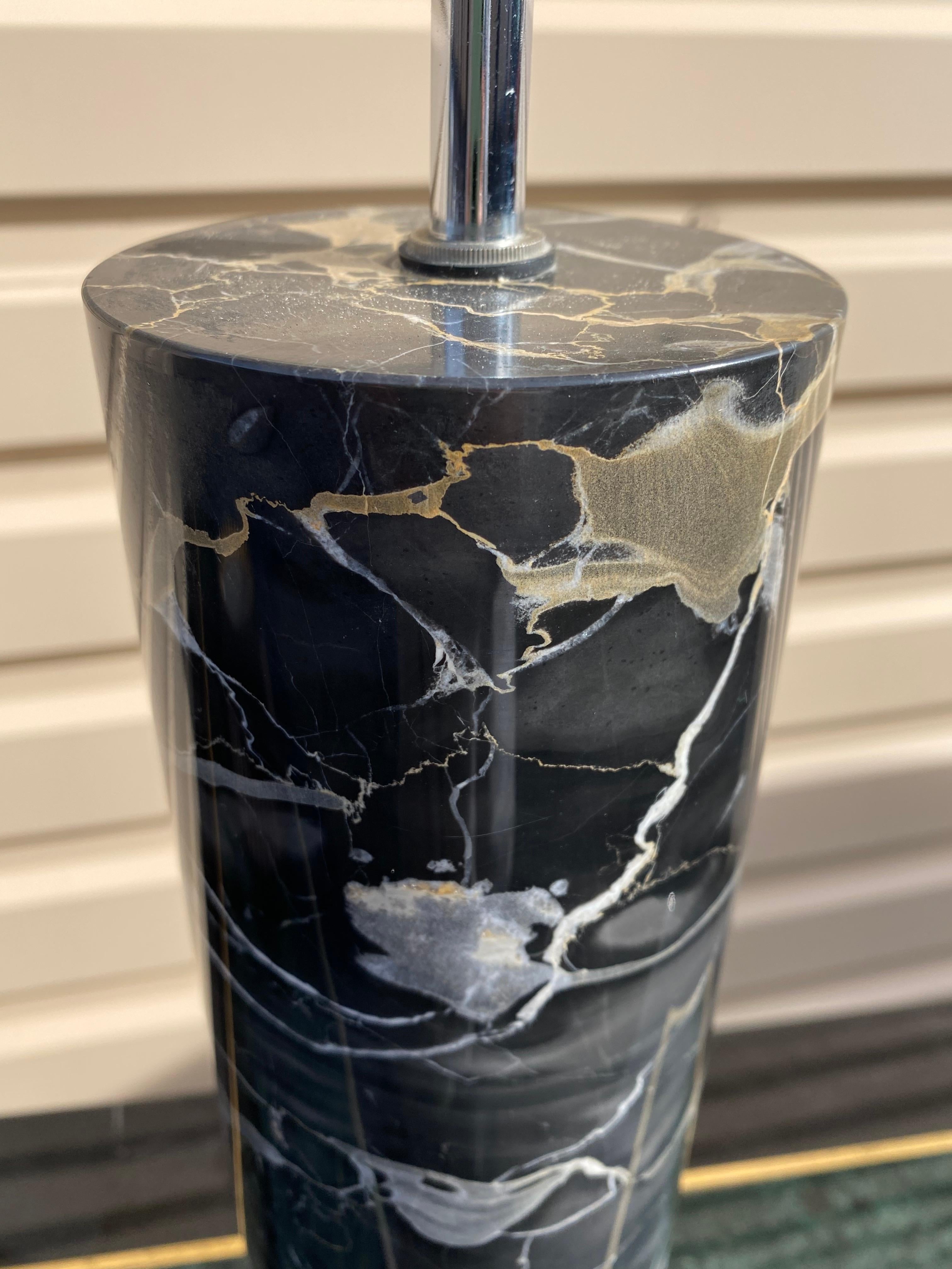 Italian Sonneman Black Marble Cylinder Table Lamp with Pleated Shade For Sale