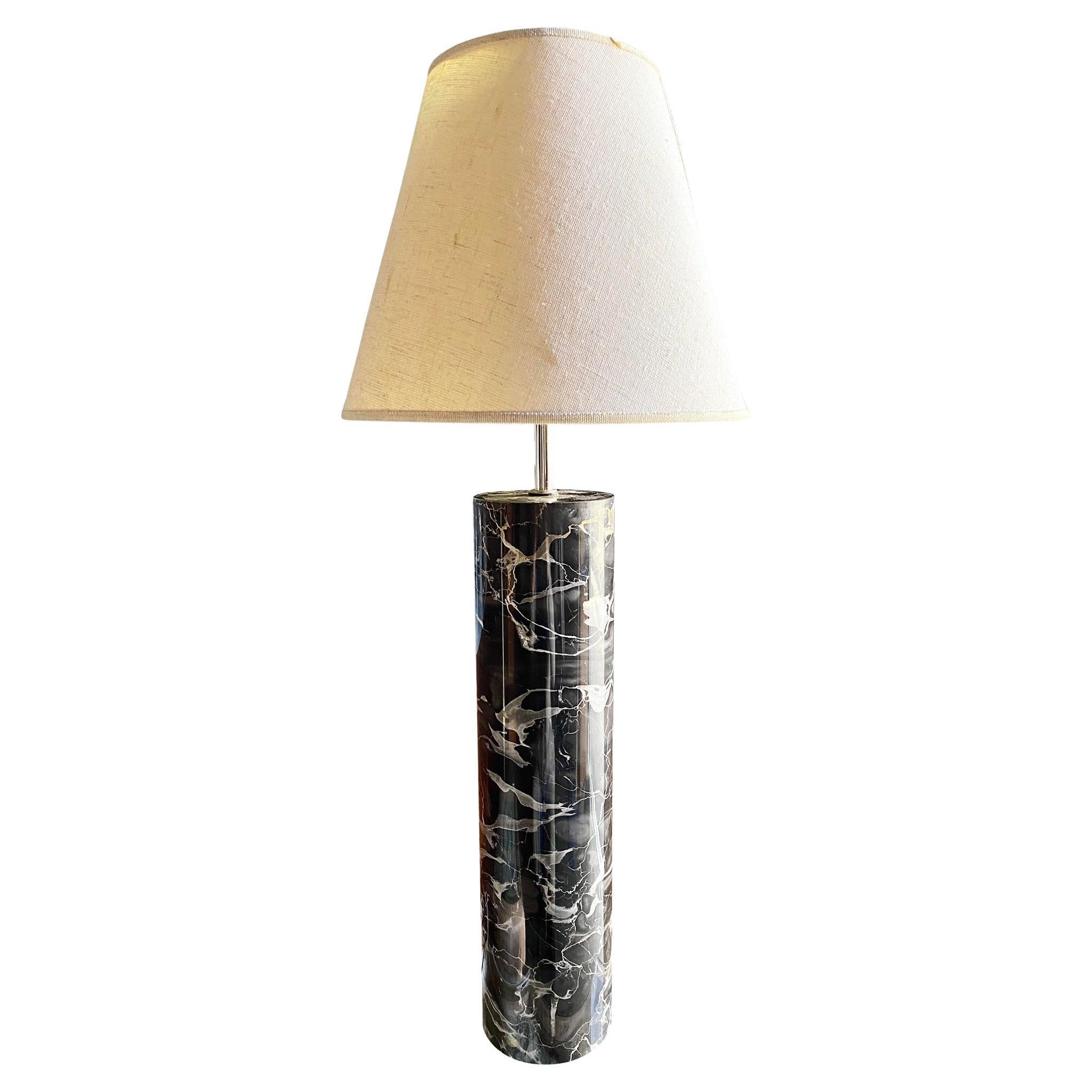 Sonneman Black Marble Cylinder Table Lamp with Pleated Shade