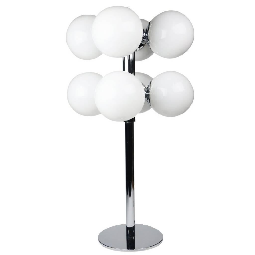 Sonneman Chrome and Frosted Glass Eight Globe Table Lamp