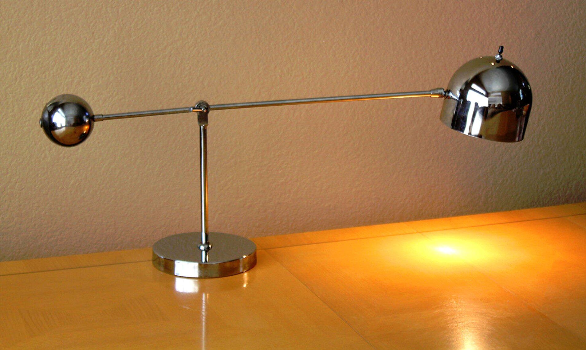 Metal Sonneman Chrome Articulating Arm Eyeball Table Lamp! Swing Counterweight 1960s For Sale