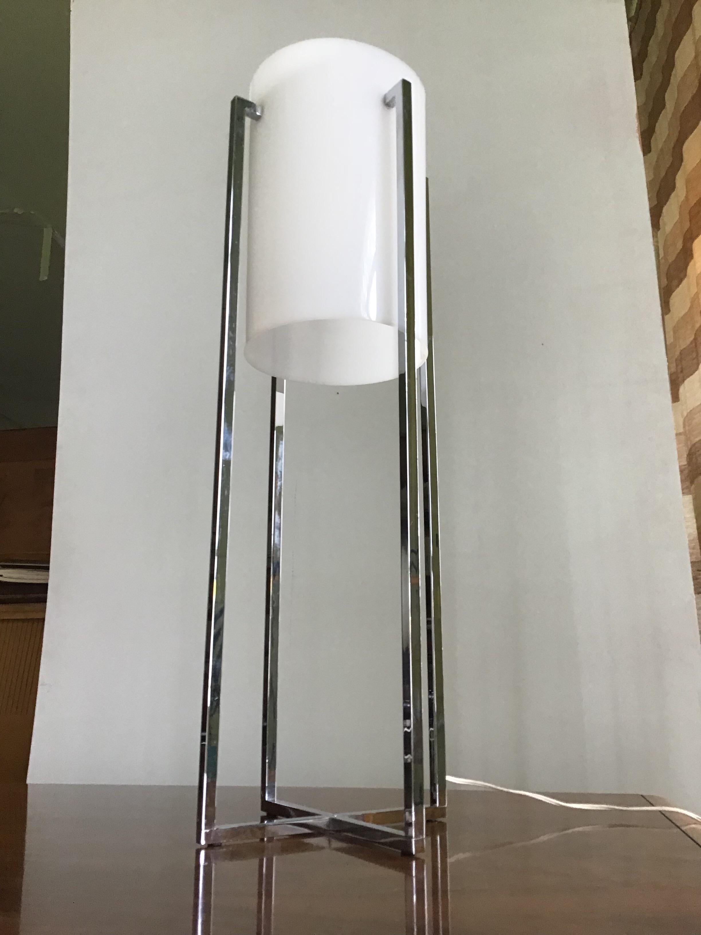 Modern Sonneman Chrome Lucite X-Base Table Lamp For Sale