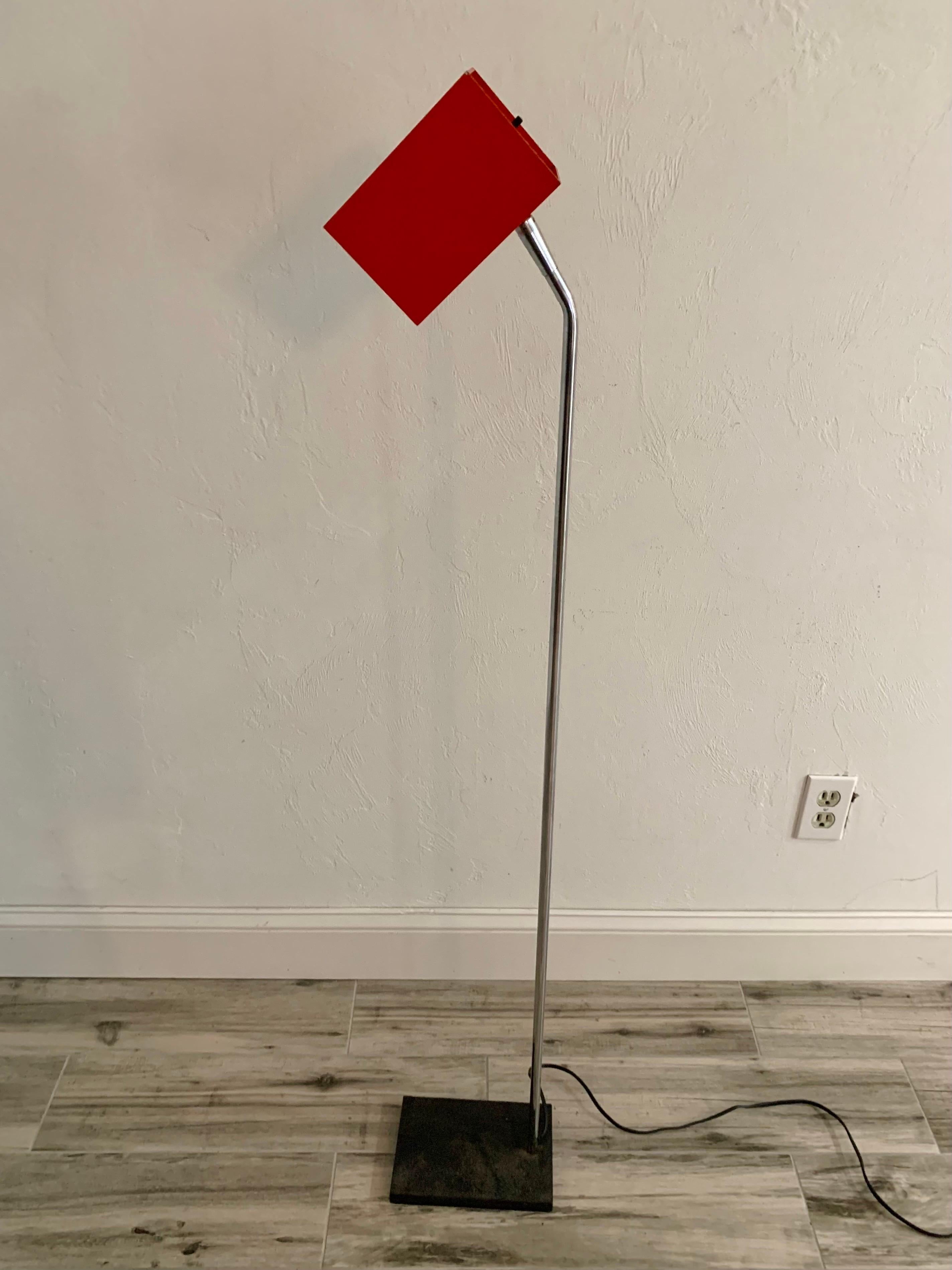 Mid-Century Modern Sonneman for Kovacs Steel and Chrome Cubist Floor Lamp in Red, 1950s For Sale