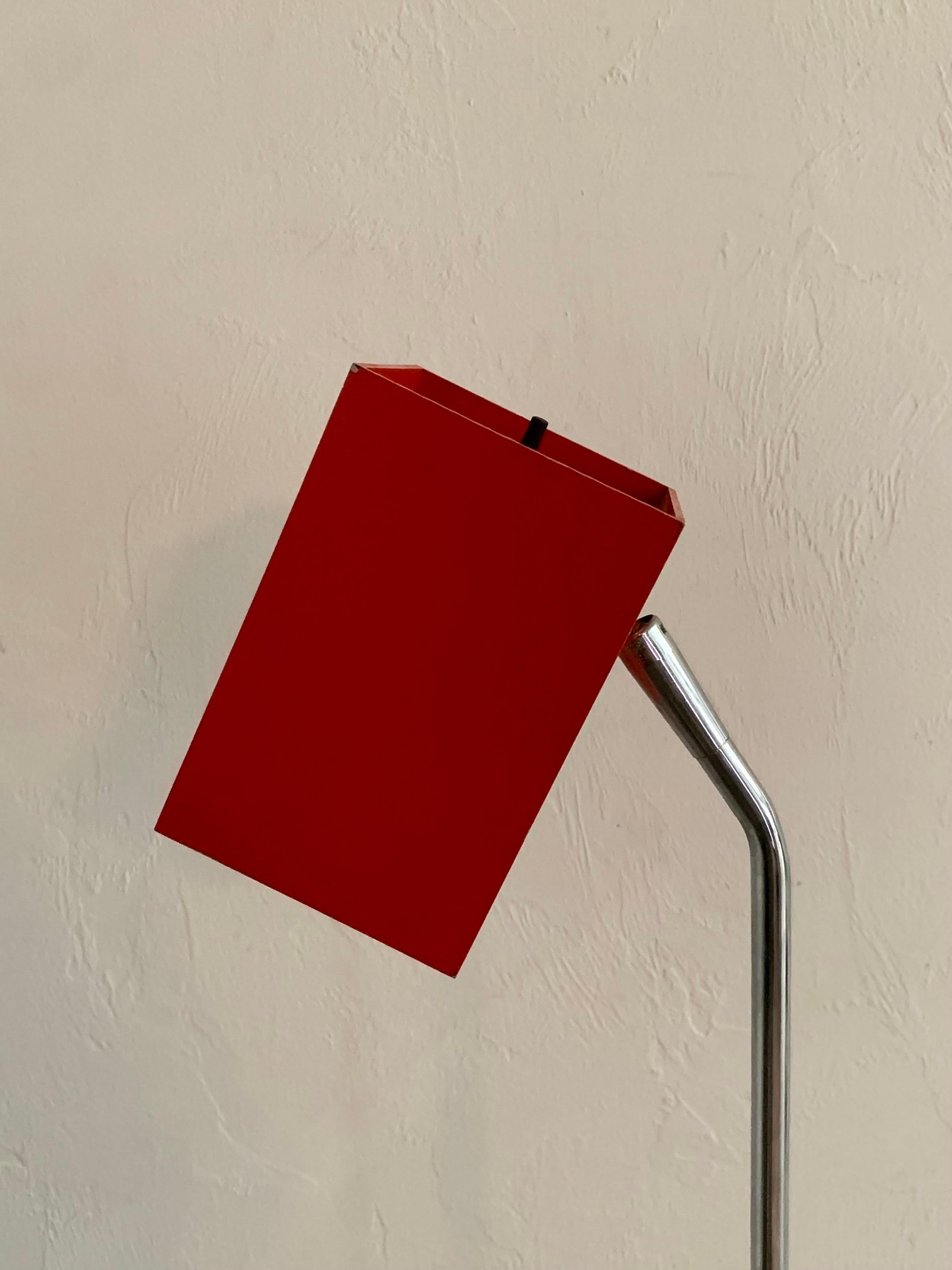 North American Sonneman for Kovacs Steel and Chrome Cubist Floor Lamp in Red, 1950s For Sale