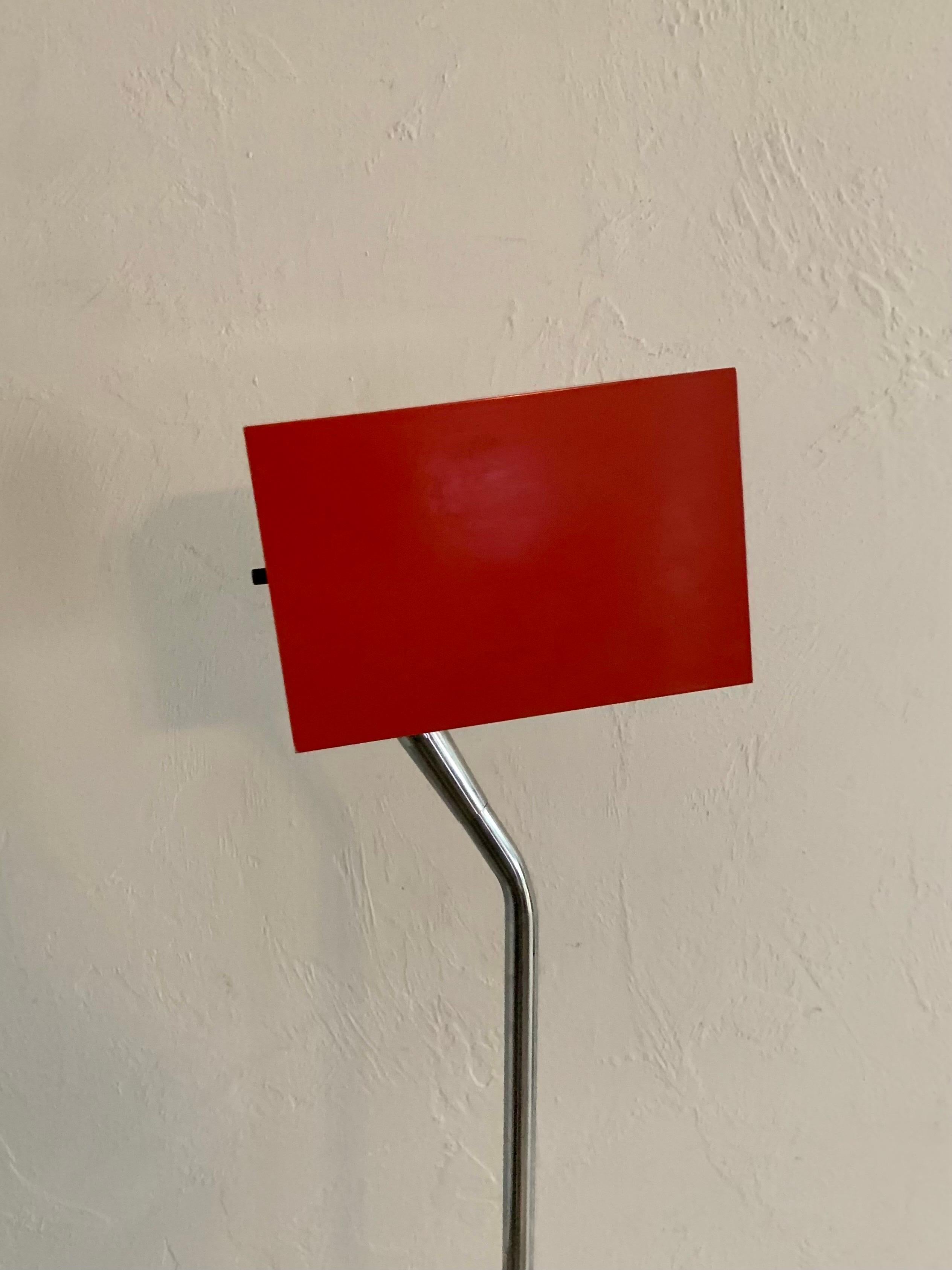 20th Century Sonneman for Kovacs Steel and Chrome Cubist Floor Lamp in Red, 1950s For Sale