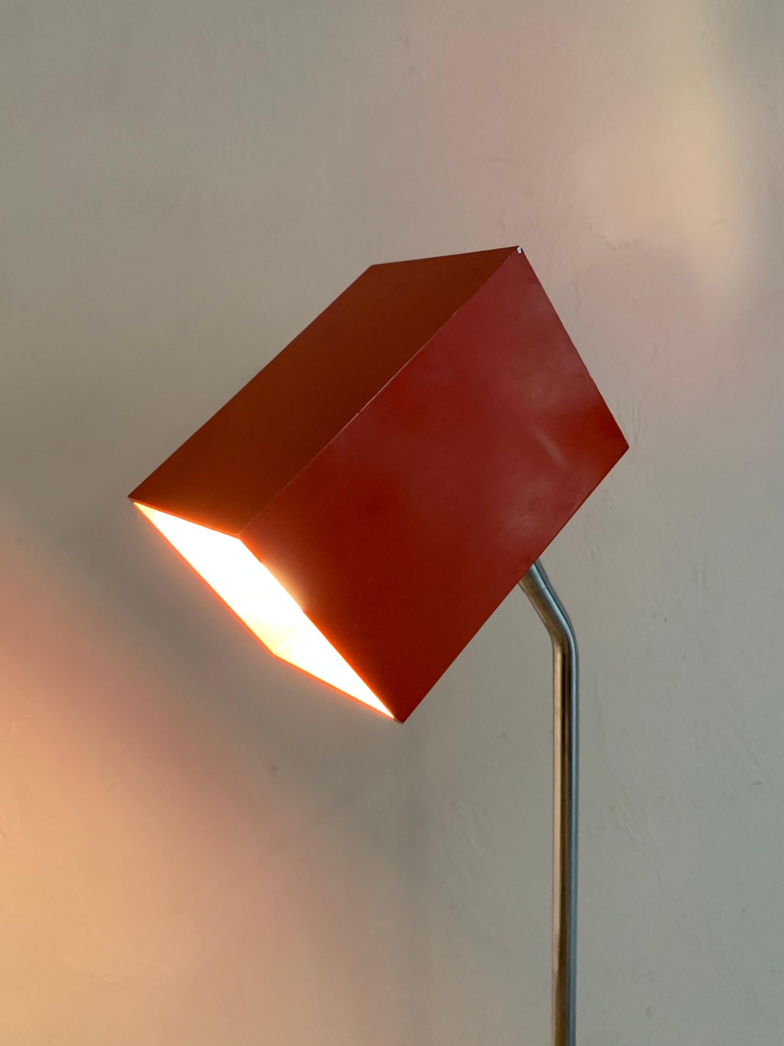 Cut Steel Sonneman for Kovacs Steel and Chrome Cubist Floor Lamp in Red, 1950s For Sale