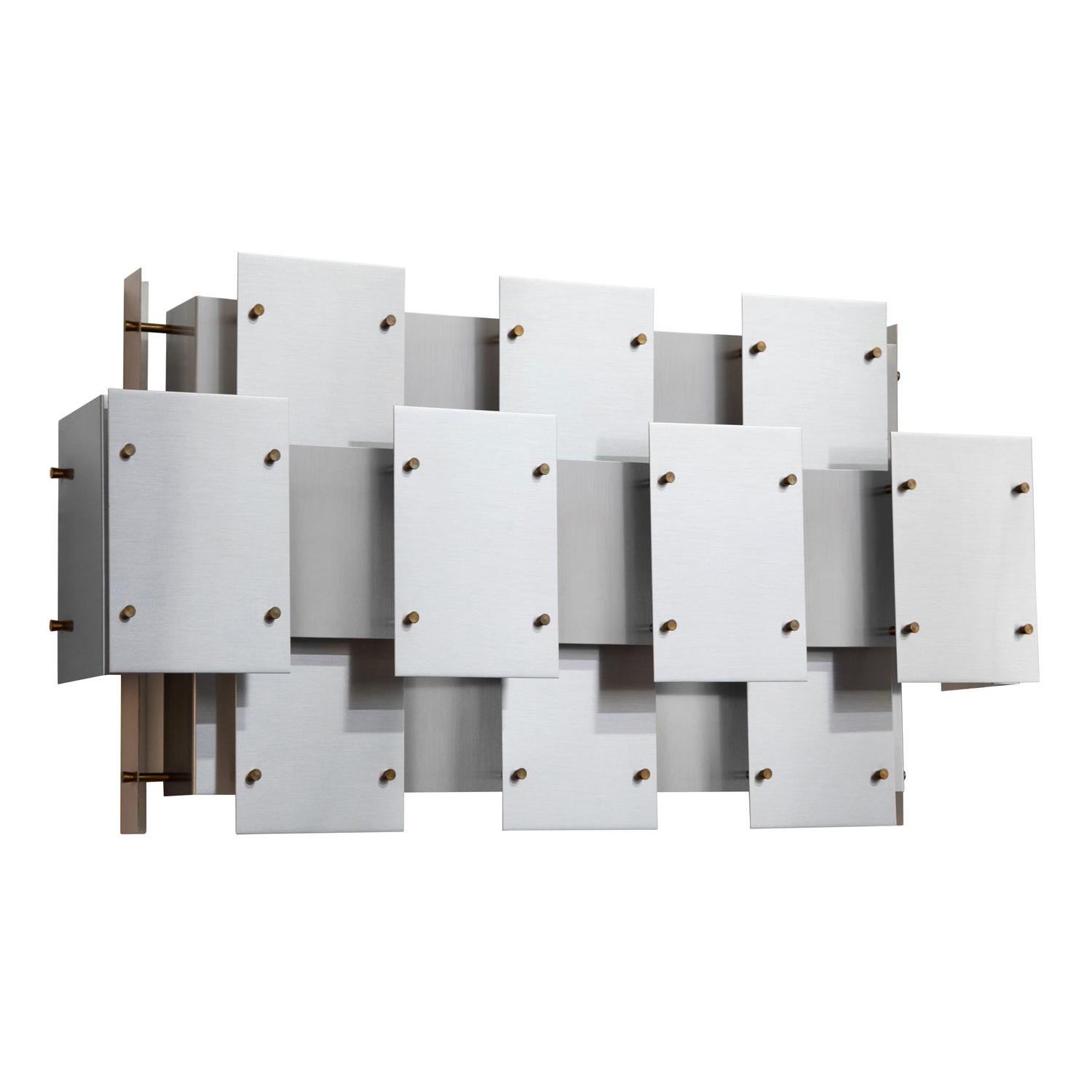 Sonneman Large Wall Sconce in Brushed Steel with Brass Accents 1970s 'Signed' For Sale