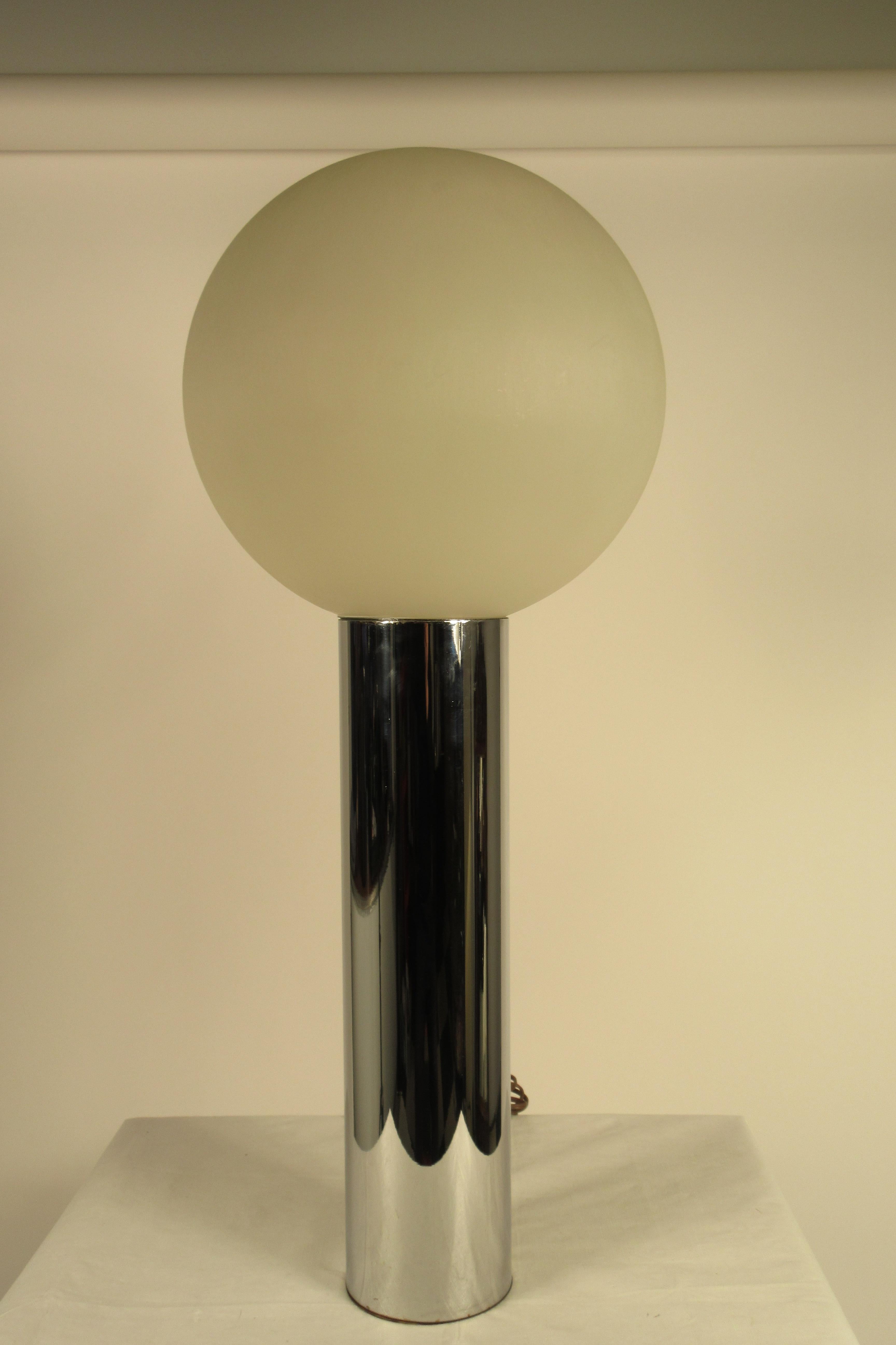 1970s George Sonneman lollipop lamp. Chrome base with plastic shade.