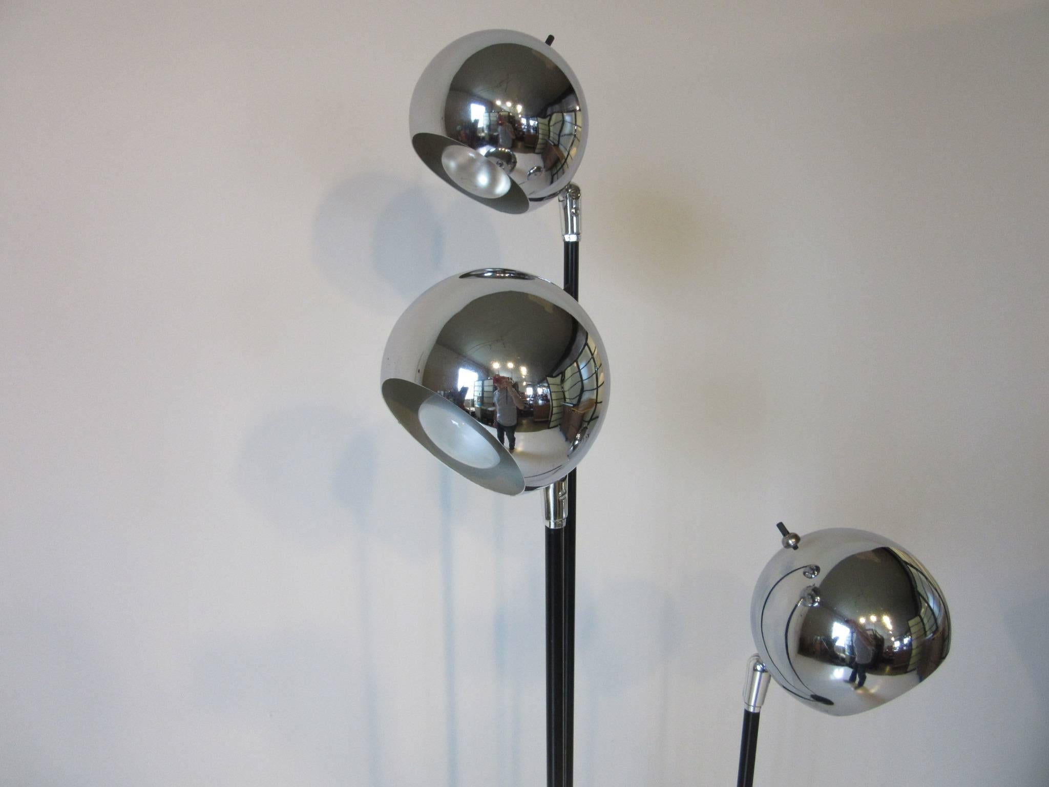 Mid-Century Modern Sonneman Three-Arm Chrome Ball Floor Lamp