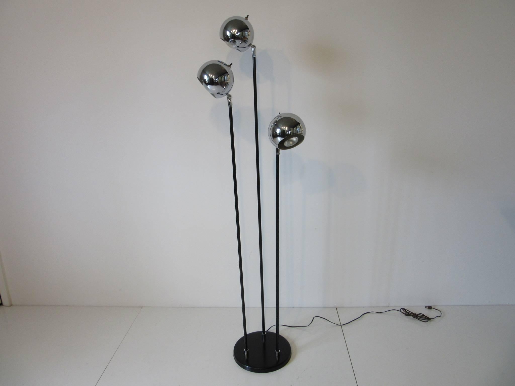 Metal Sonneman Three-Arm Chrome Ball Floor Lamp