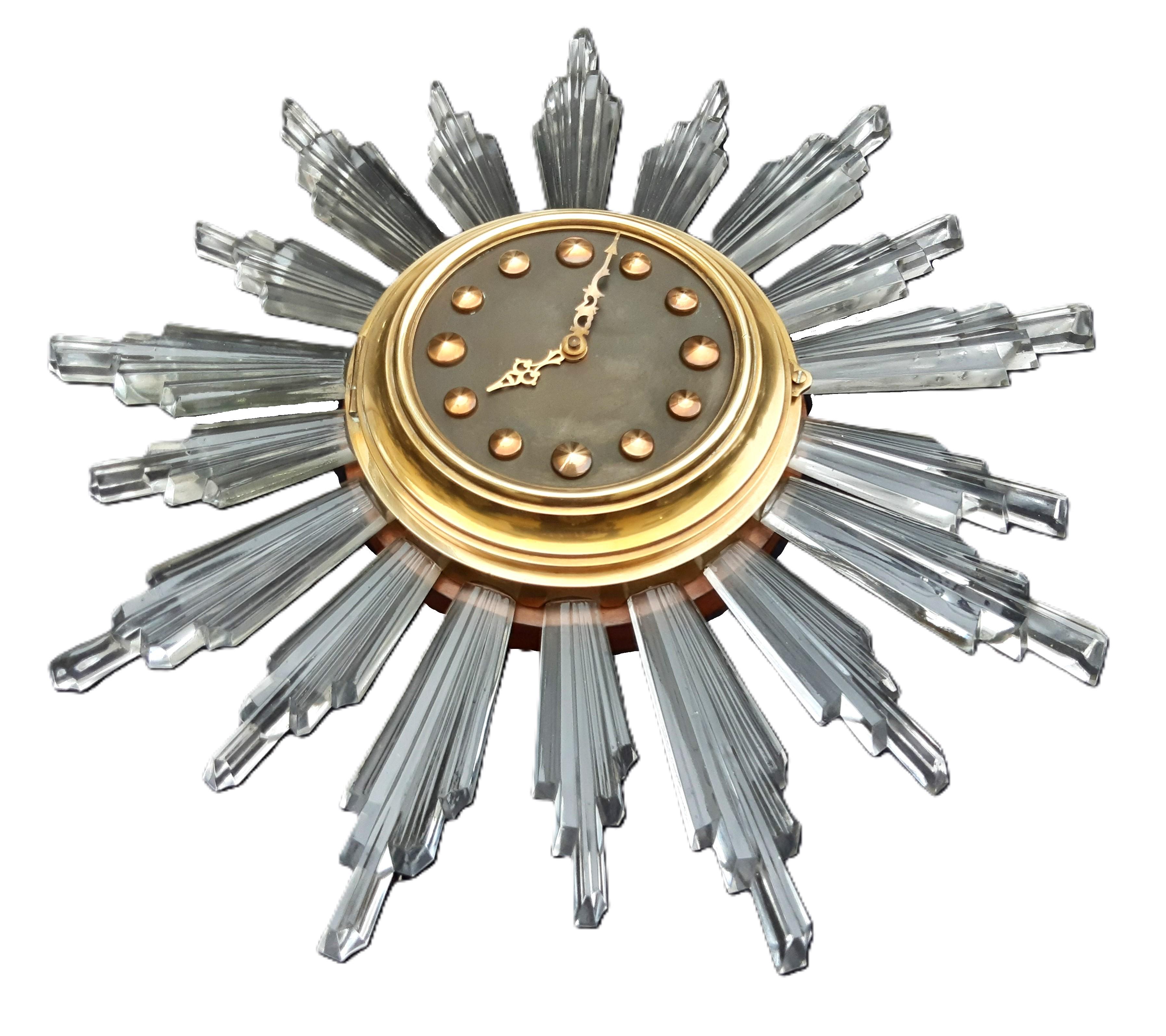 Brass Sonnenuhr Sunburst clock 1960s For Sale